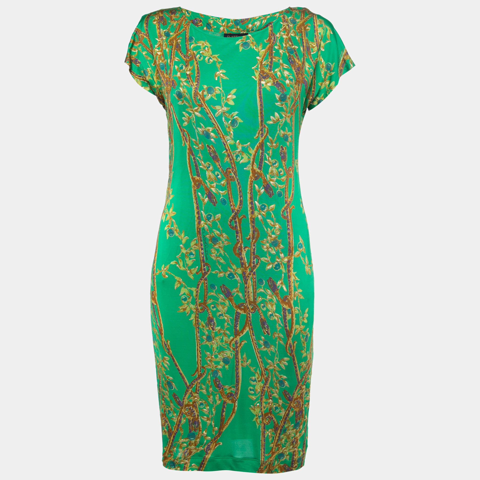 Pre Owned Class by Roberto Cavalli Green Print Jersey Short Dress M