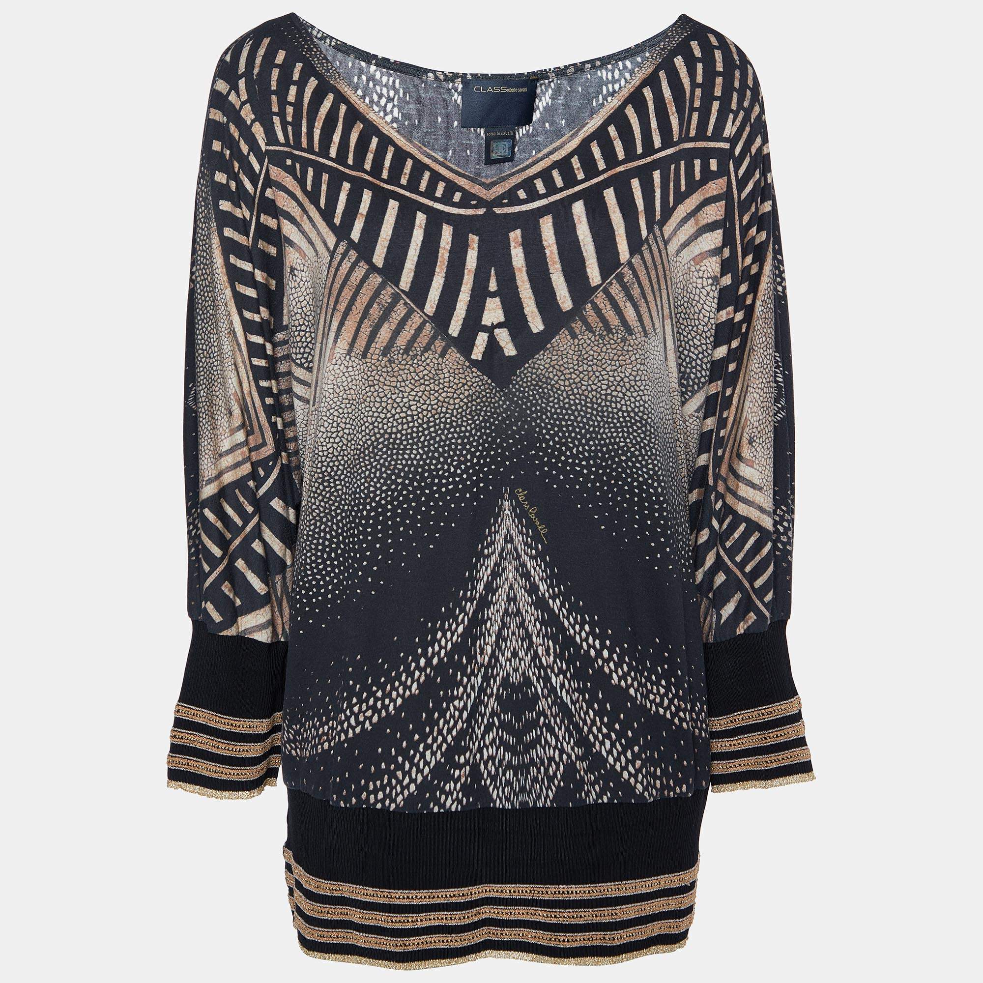 مملوكة مسبقًا Class by Roberto Cavalli Monochrome Modal Knit Lurex Detail Sweatshirt L