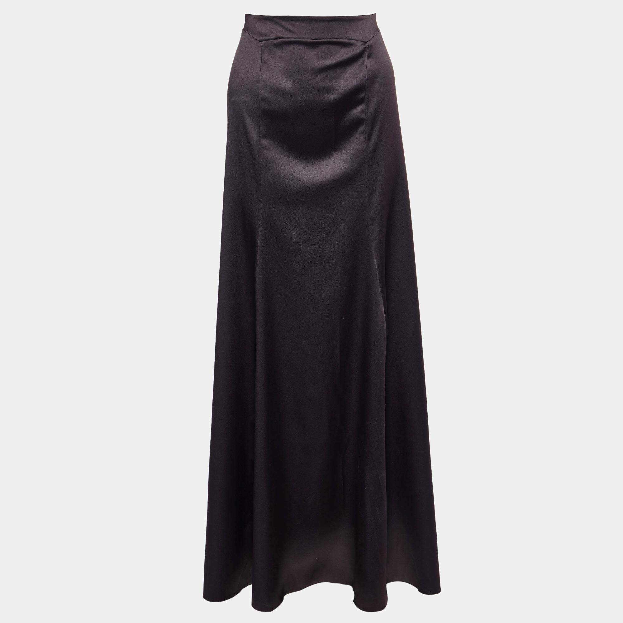 مملوكة مسبقًا Just Cavalli Brown Satin Maxi Skirt L