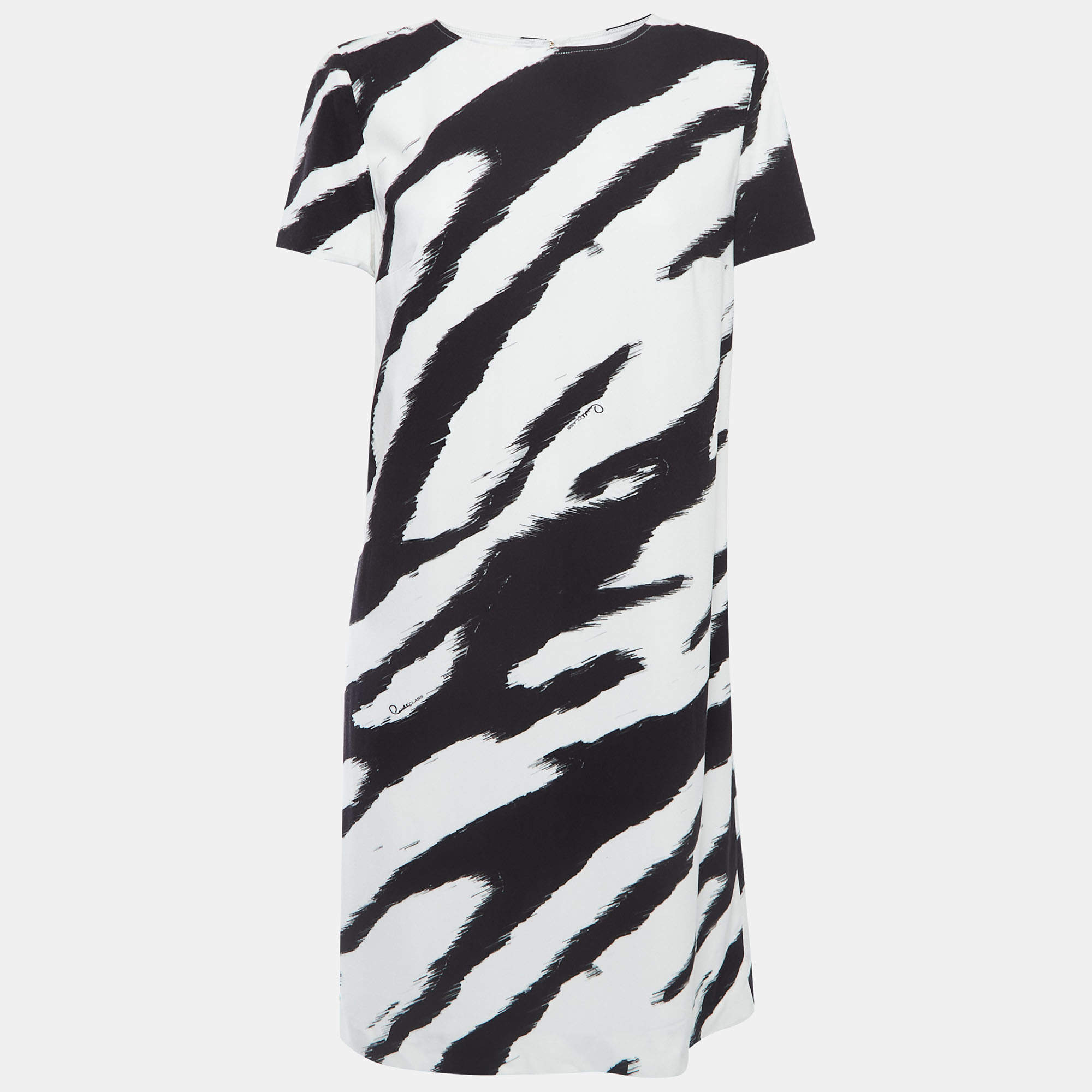 Pre Owned Class by Roberto Cavalli White/Black Patterned Crepe Shift Dress L