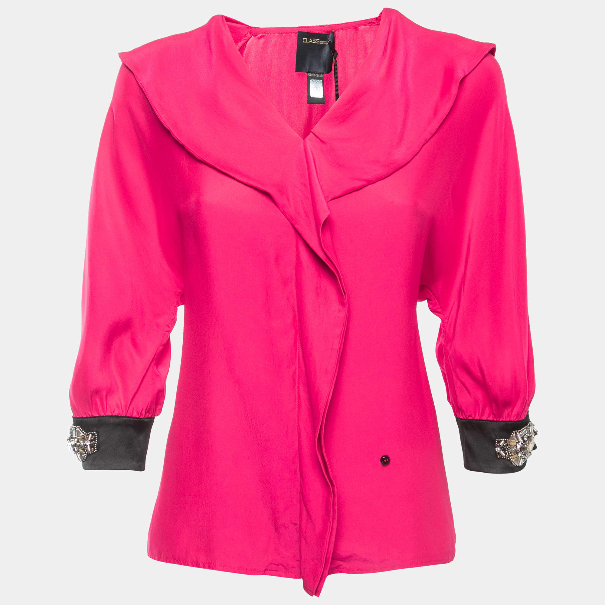 مملوكة مسبقًا Class by Roberto Cavalli Pink Silk Embellished Long Sleeve Blouse S