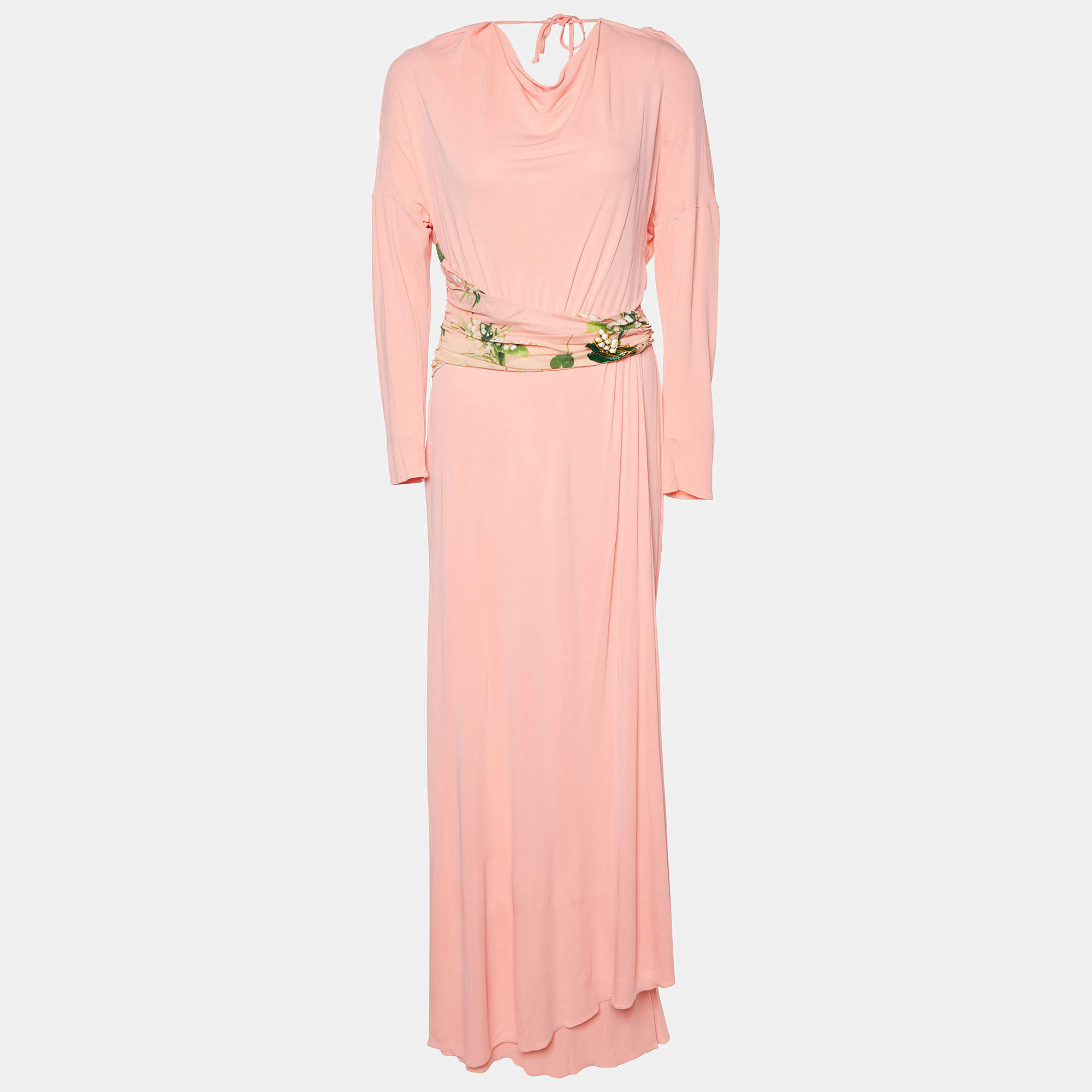 Pre Owned Class by Roberto Cavalli Pink Peach jersey Printed Waist Detail Maxi Dress M