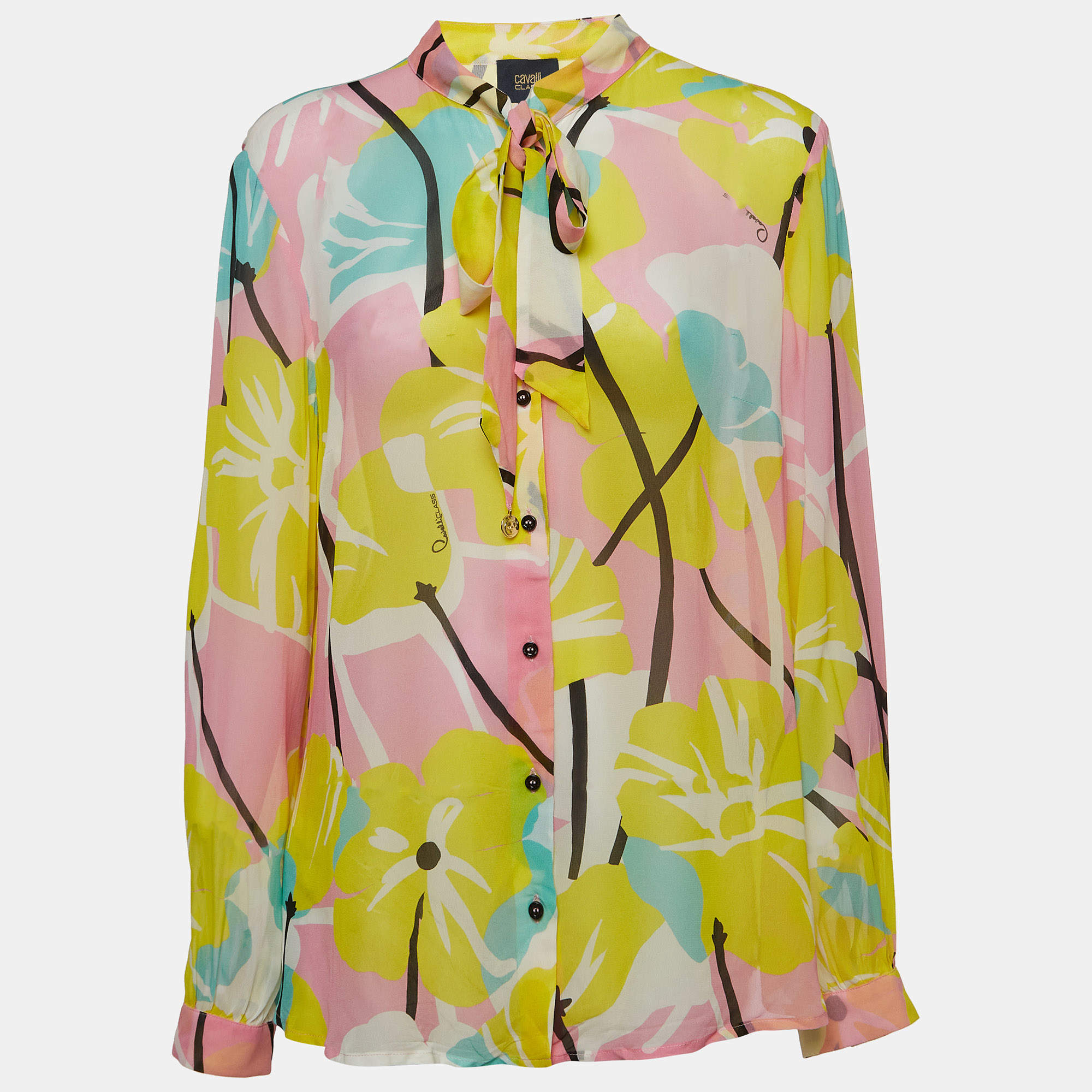 Pre Owned Class by Roberto Cavalli Multicolor Floral Print Crepe Blouse M