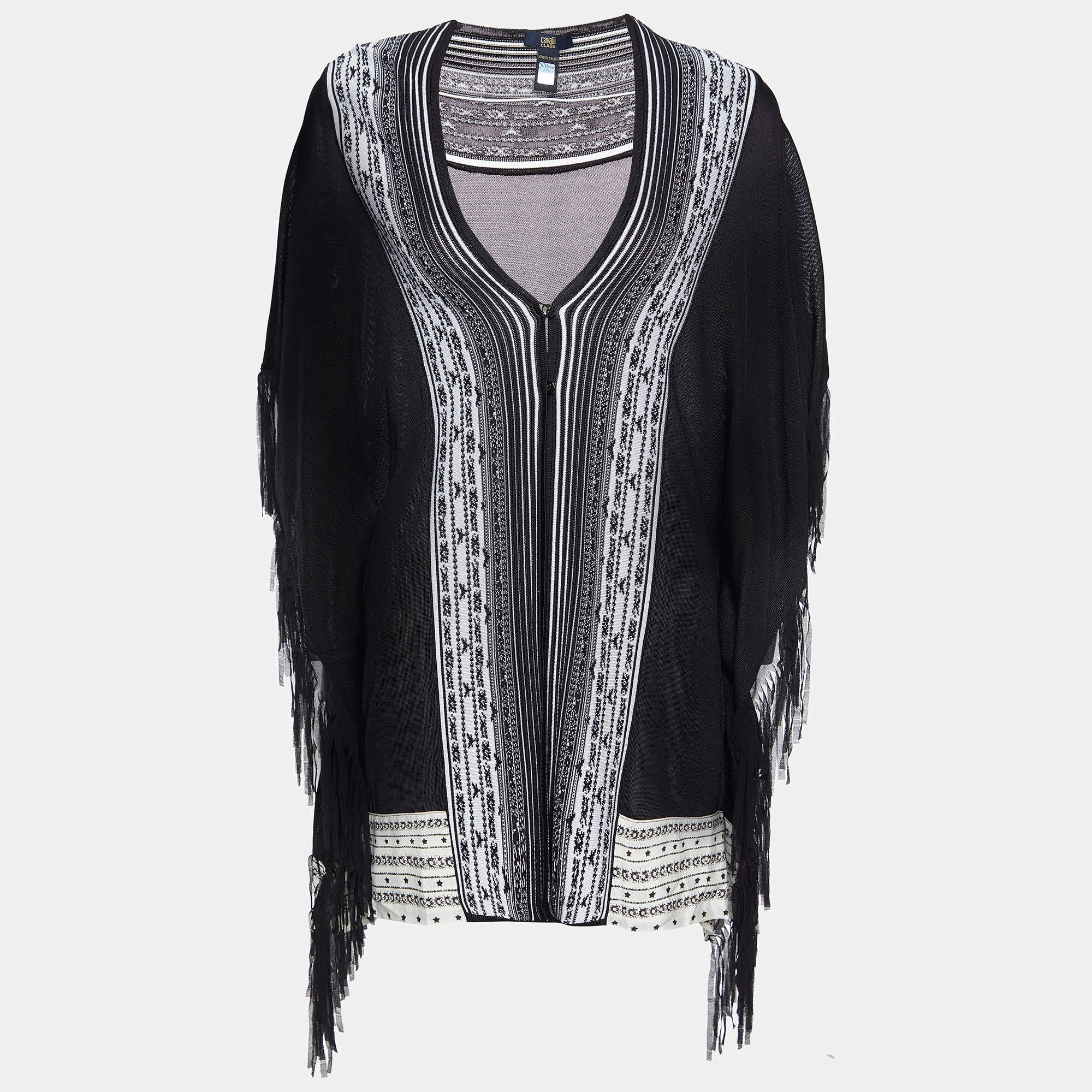 Pre Owned Class by Roberto Cavalli Black Knit Fringe Detail Cardigan M