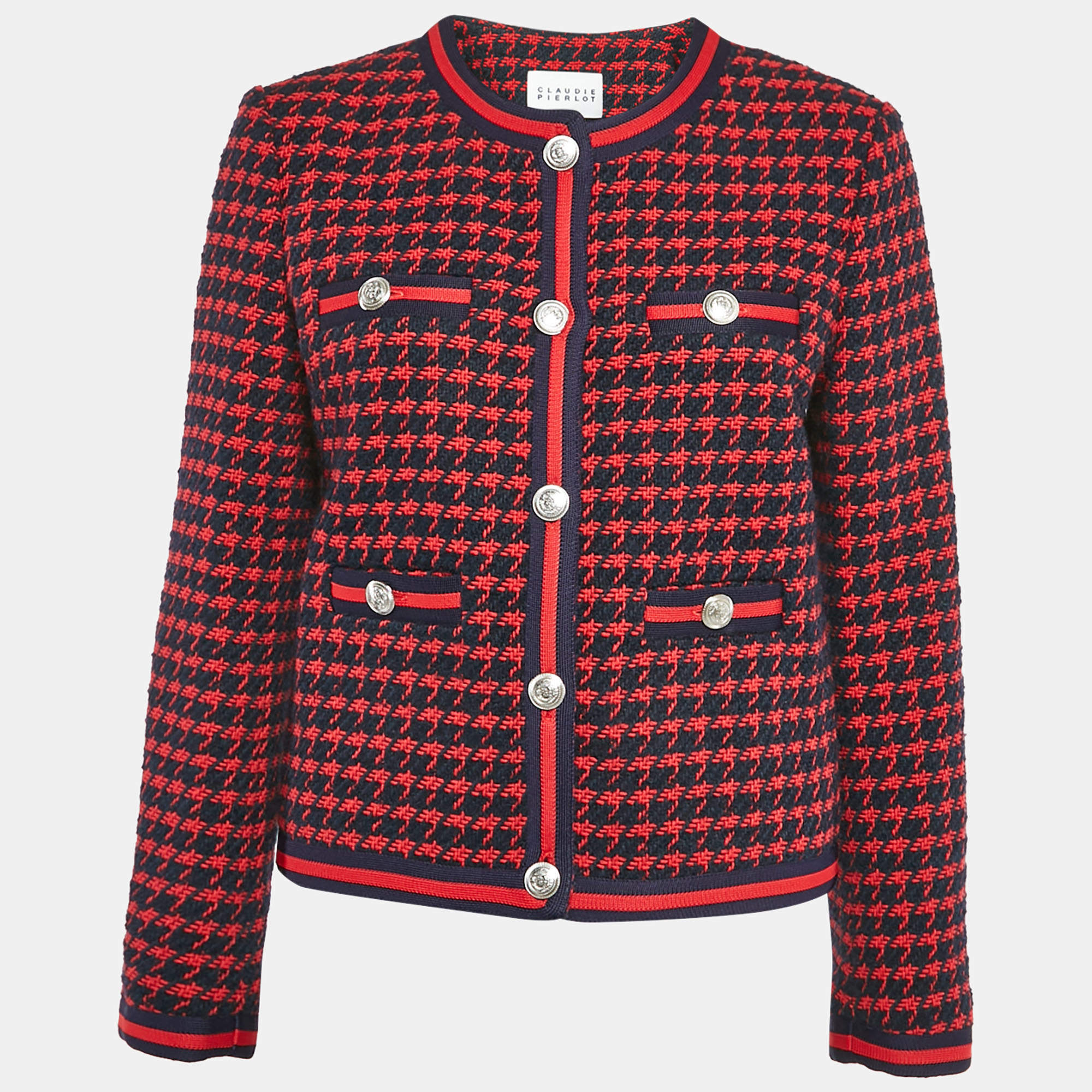 Claudie Pierlot Red/Blue Houndstooth Tweed Jacket M