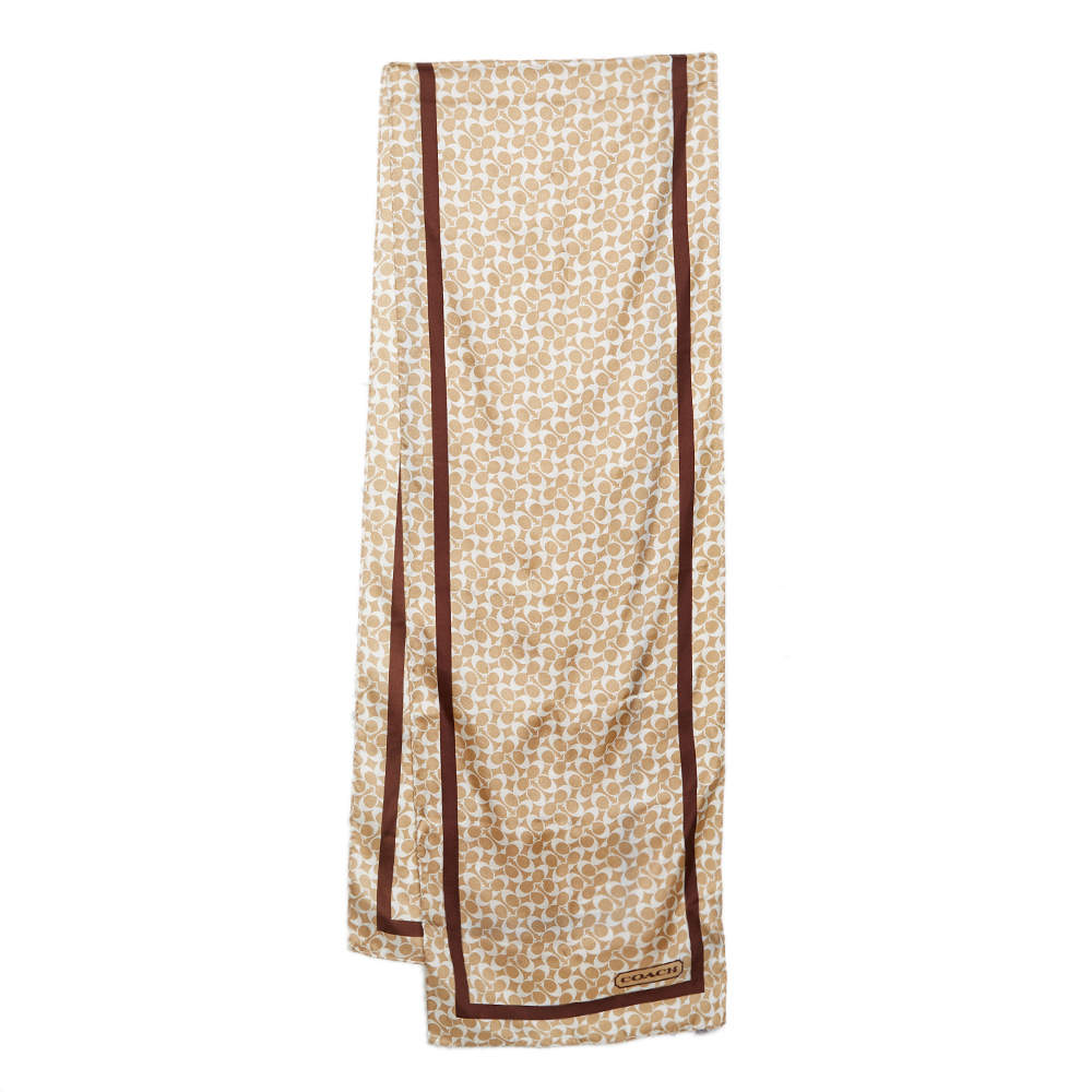Coach Cream Logo Print Framed Silk Stole