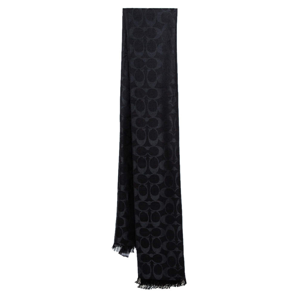 Coach Black Signature C Wrap Wool & Silk Scarf