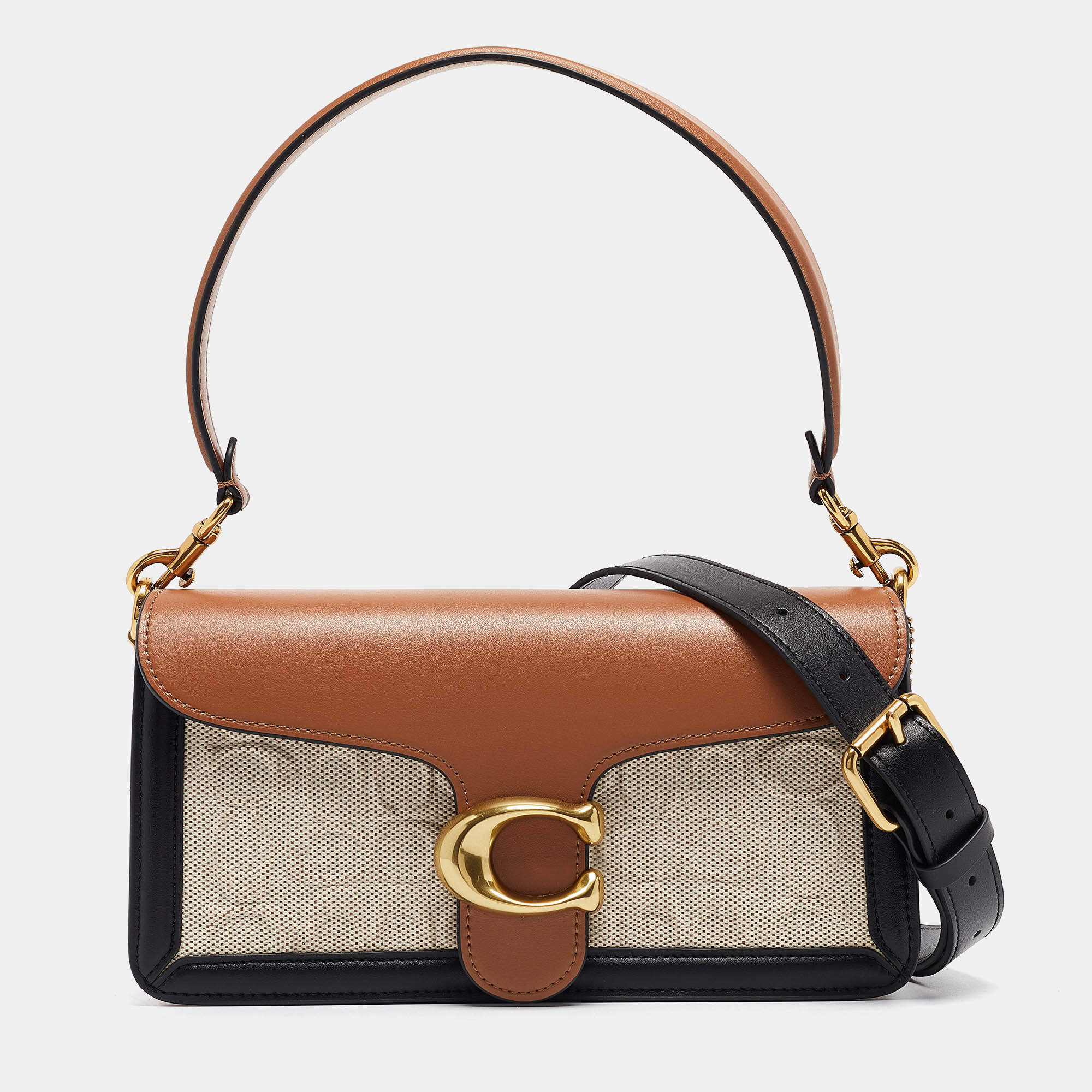 Pre Owned Coach Tri Color Signature Canvas and Leather Tabby 26 Shoulder Bag