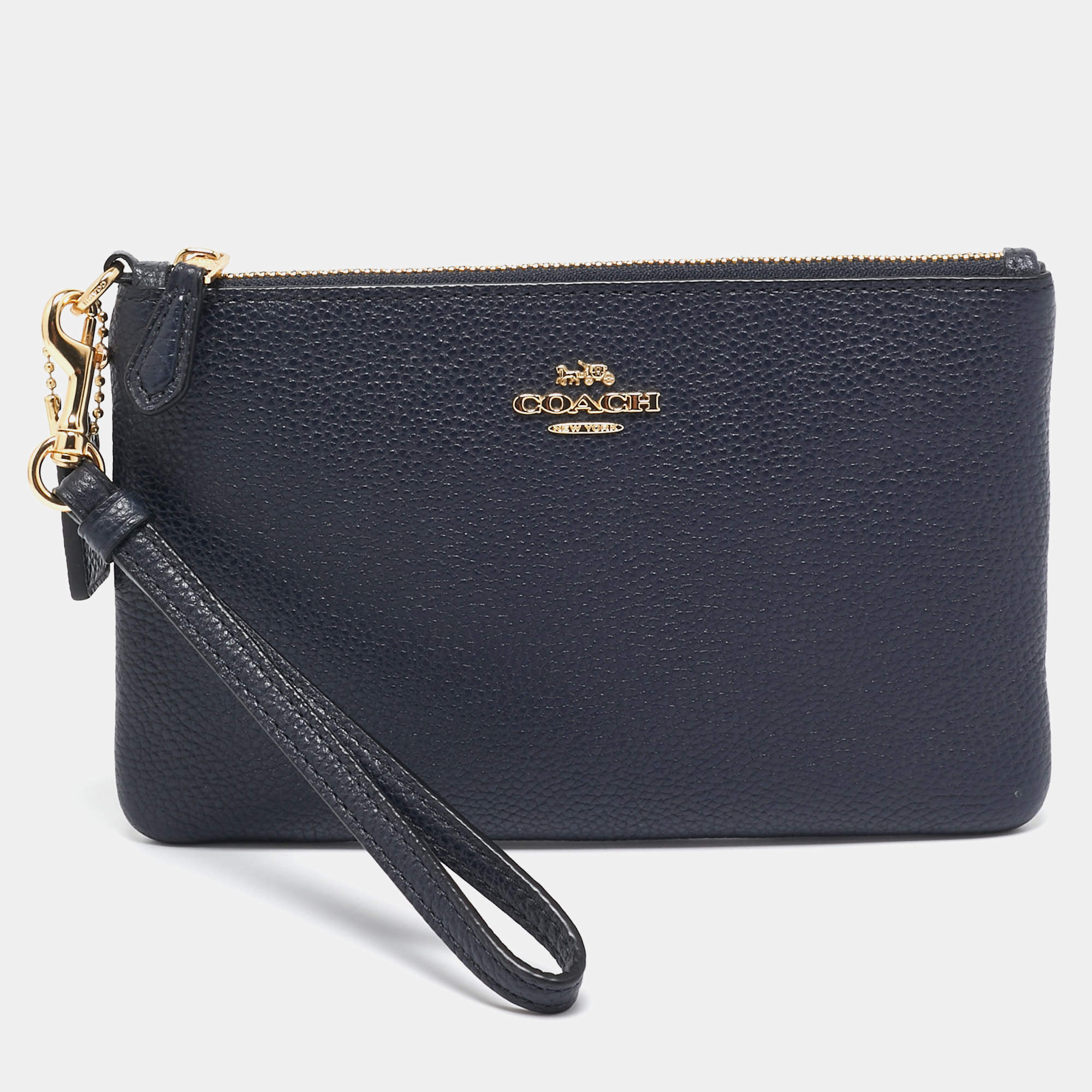 Coach Navy Blue Leather Small Wristlet Pouch