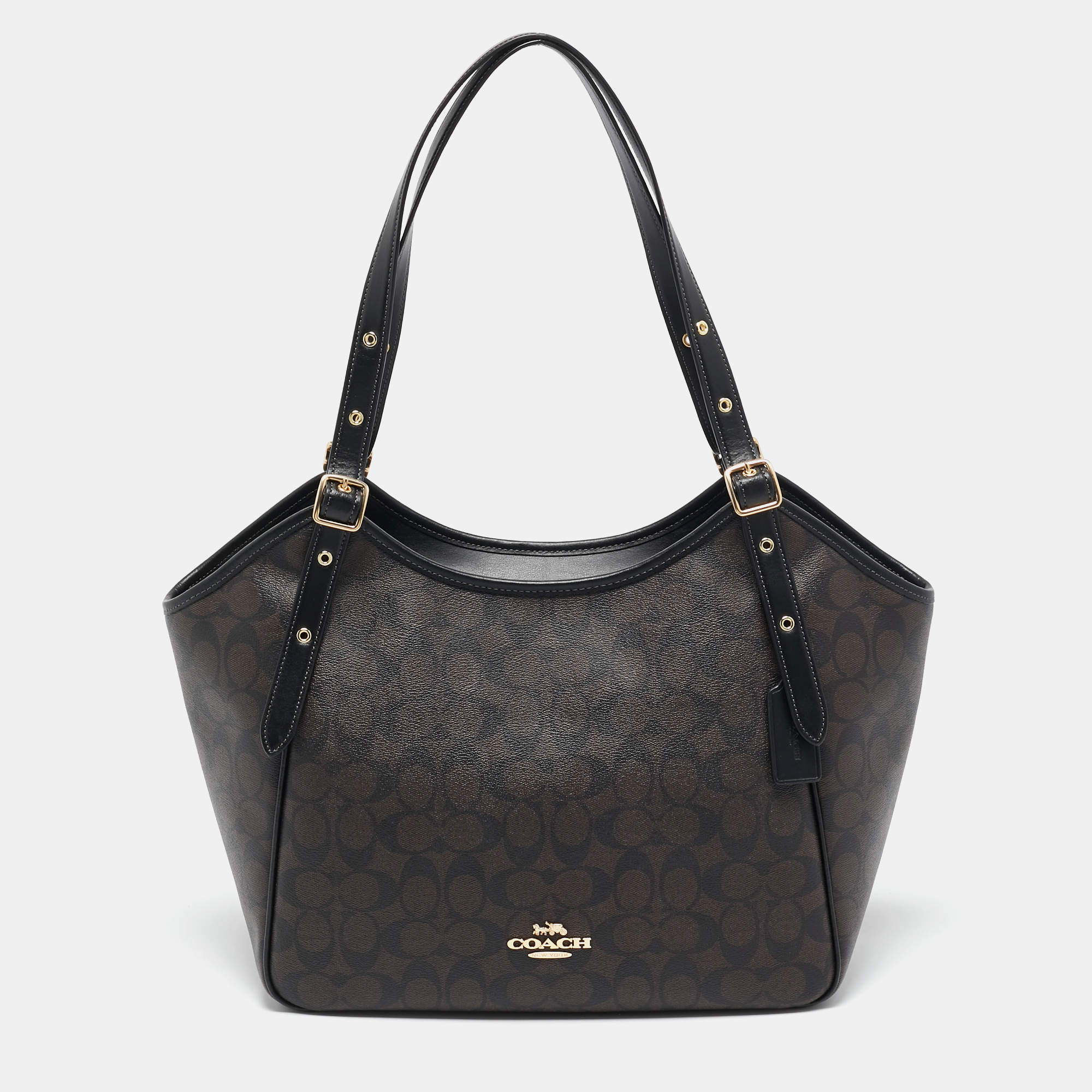 Coach Black/Brown Signature Coated Canvas Meadow Shoulder Bag