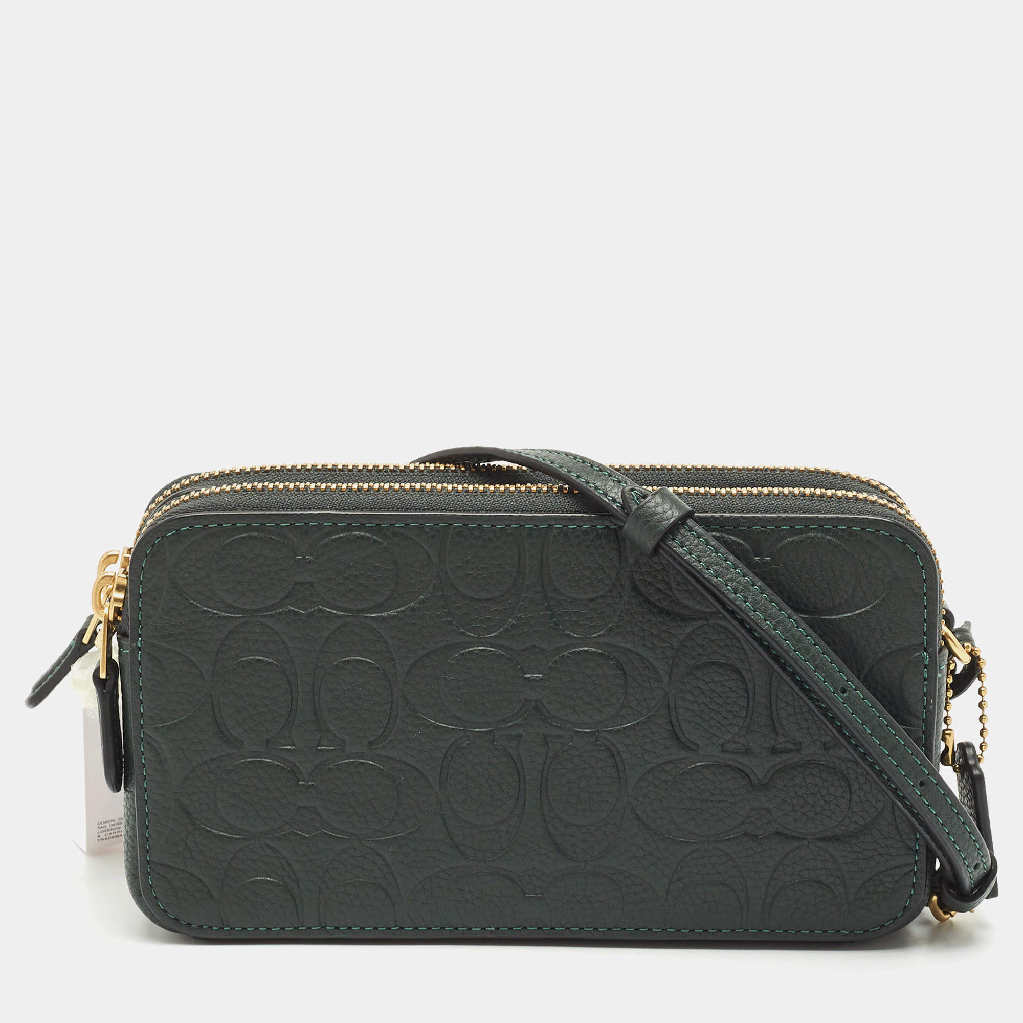 مملوكة مسبقًا Coach Green Signature Embossed Leather Kira Double Zip Crossbody Bag