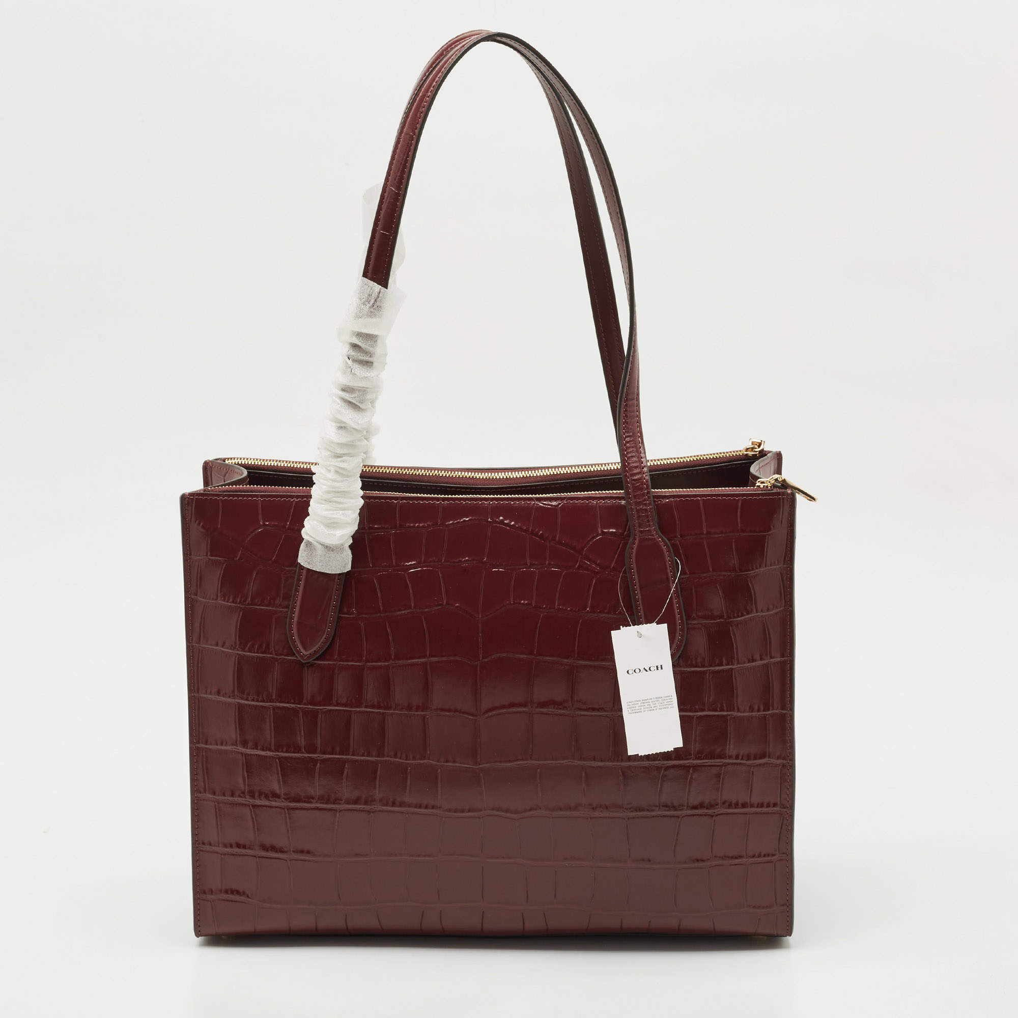 Coach Burgundy Croc Embossed Leather Nina Tote