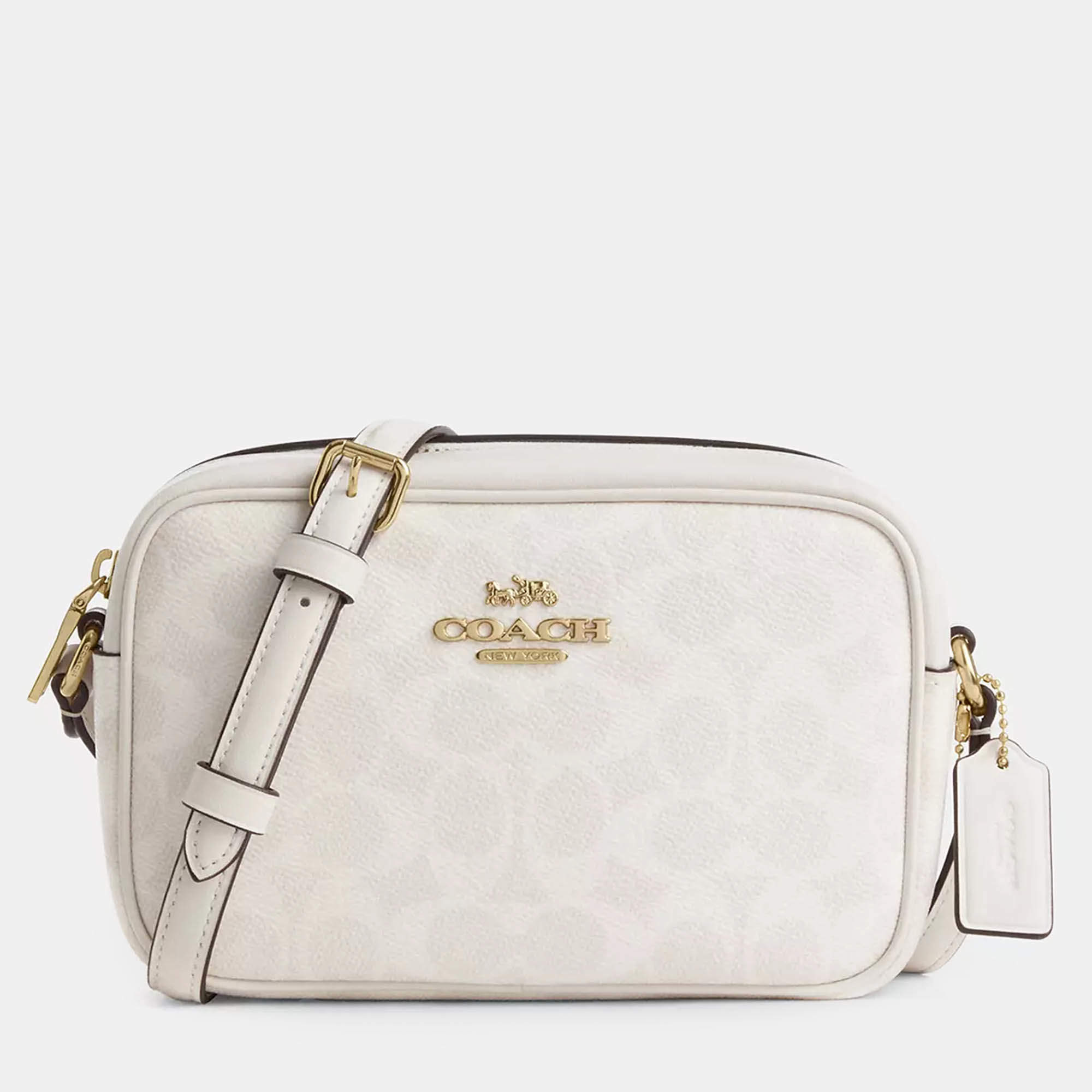 Pre Owned Coach Mini Jamie White Signature Canvas Camera Bag