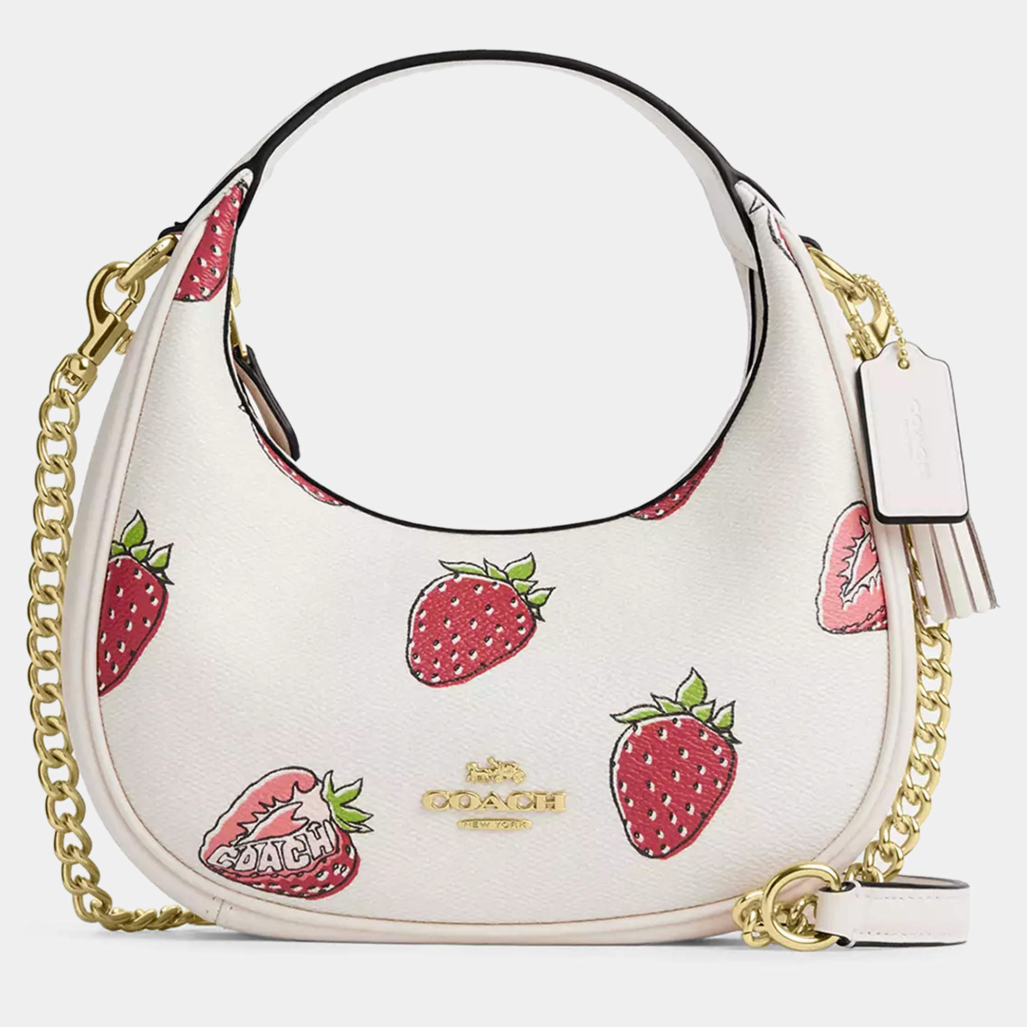 Pre Owned Coach Carmen coated canvas Strawberry Print Gold Chalk Multi Handbag