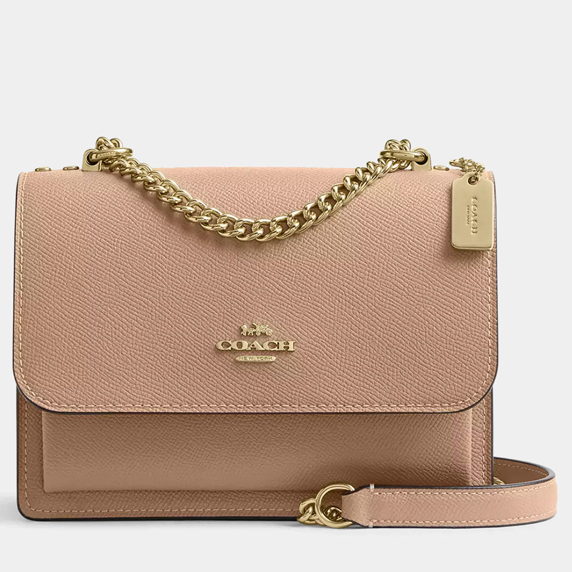 Pre Owned Coach Mini Klare crossgrain leather Gold Taupe Handbag