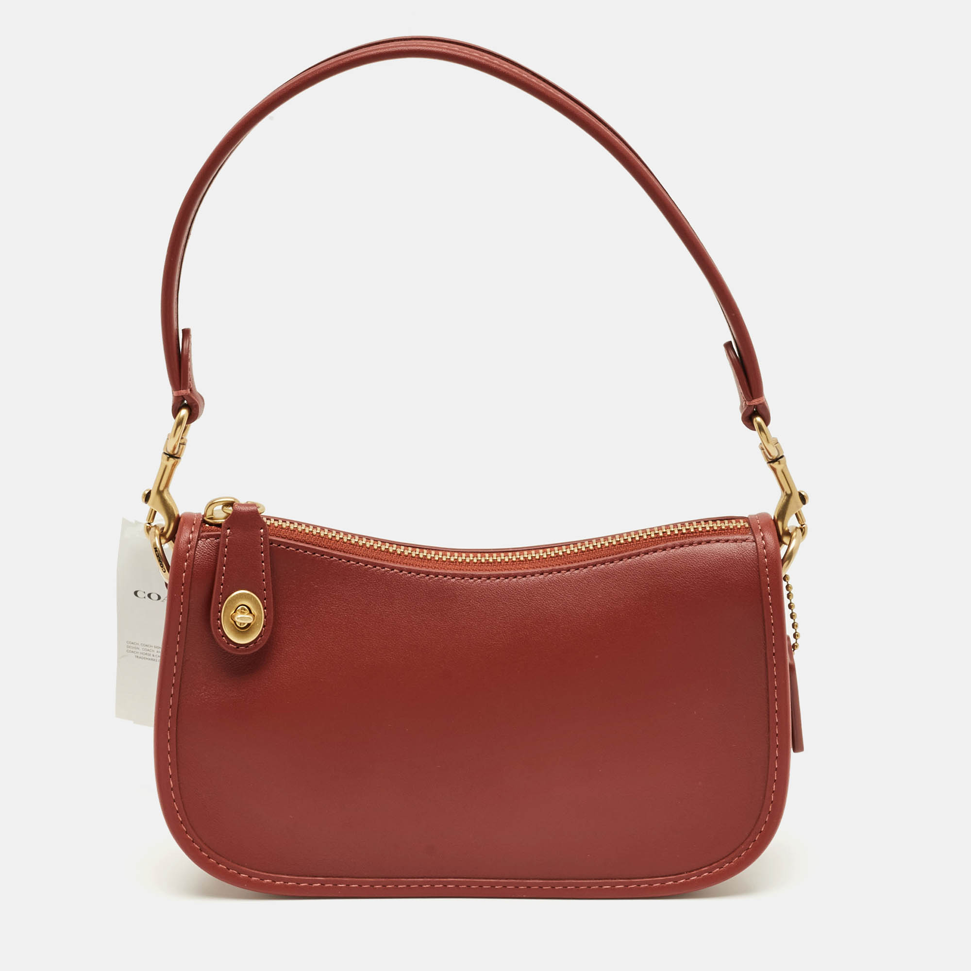 Pre Owned Coach Brick Brown Leather Swinger 20 Clutch Bag