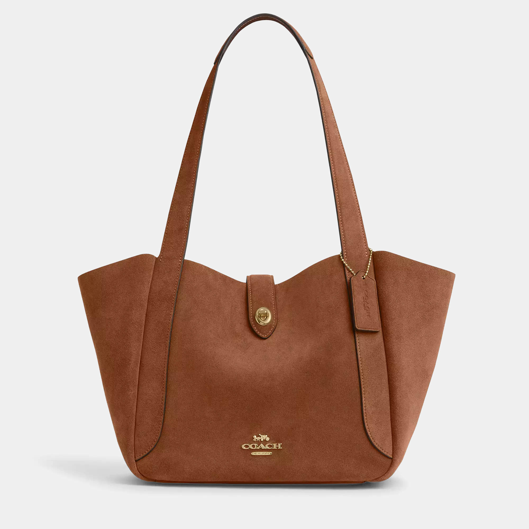 مملوكة مسبقًا Coach Hadley Turnlock Tan Suede Tote Bag