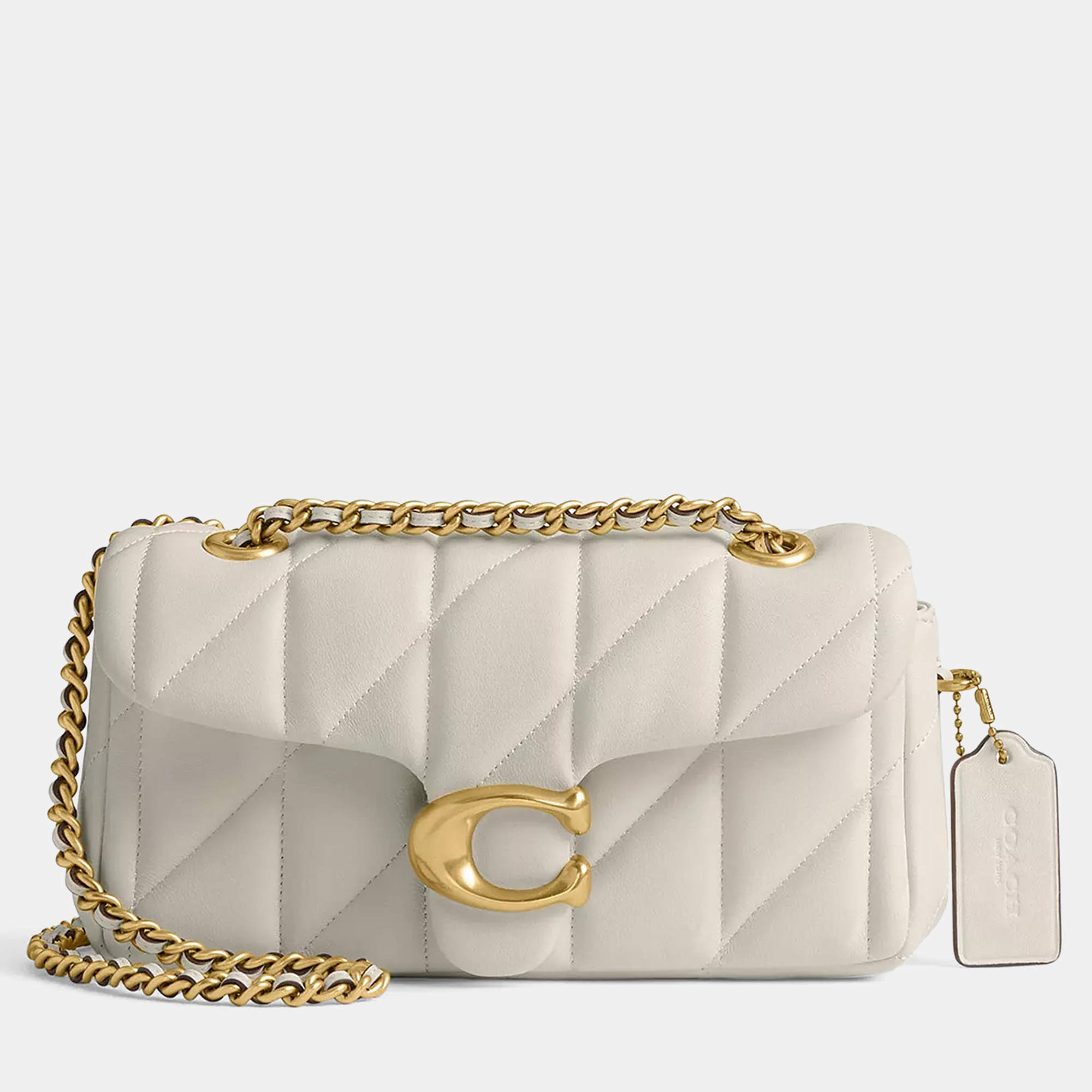 مملوكة مسبقًا حقيبة كتف جلد أبيض مبطن كوتش تاببي 20