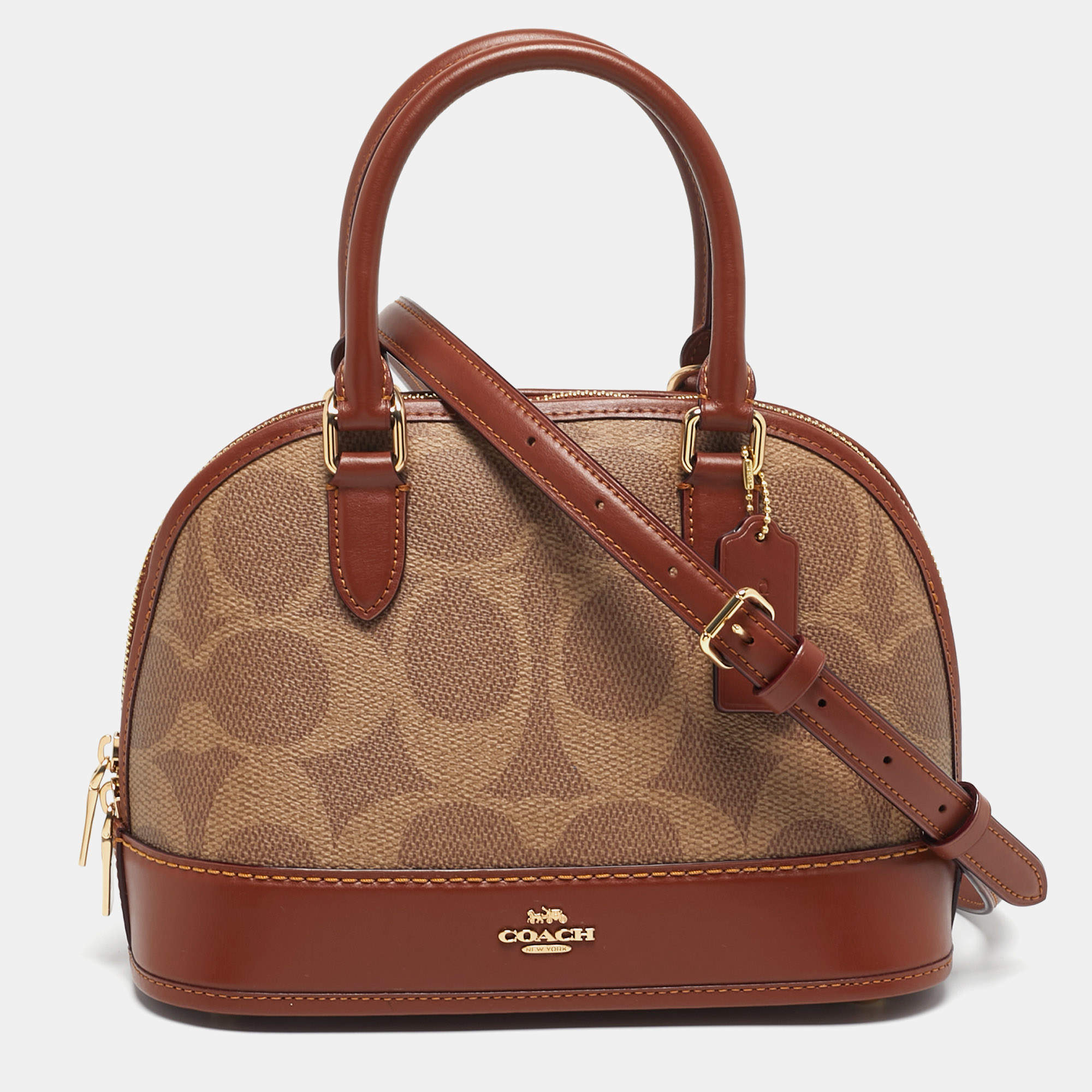 Pre Owned Coach Sabrina Brown/Beige Signature Coated Canvas and Leather Satchel