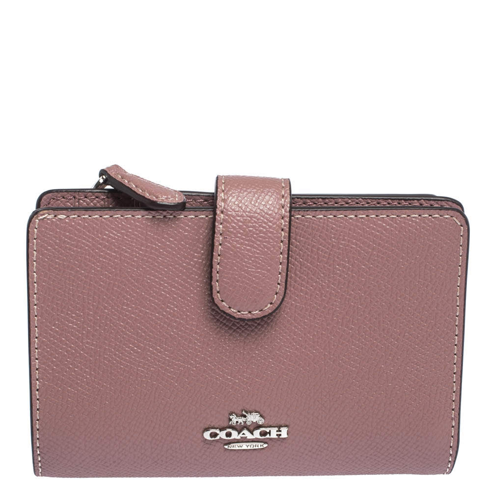 Coach Pink Textured Leather Compact Wallet