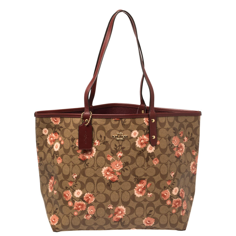 Coach Brown/Beige Floral Print Signature Coated Canvas and Leather ...