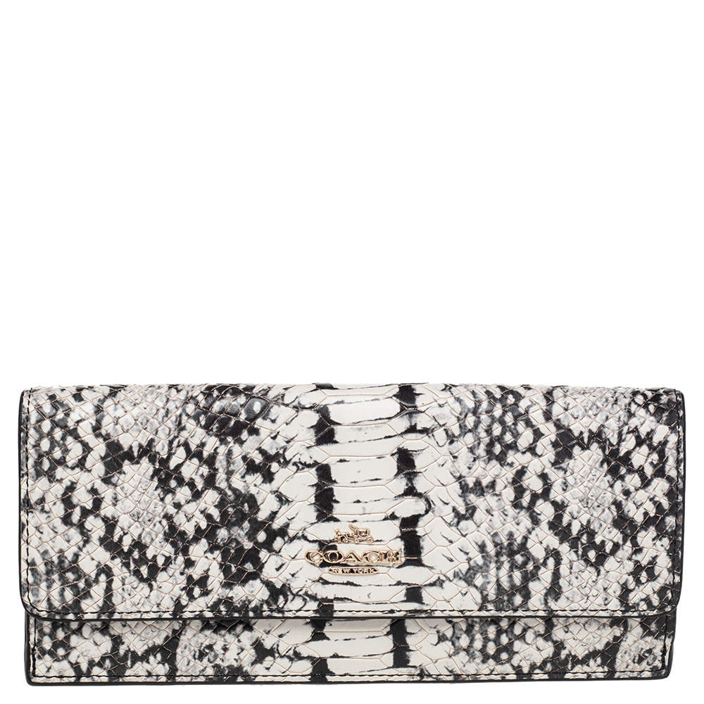 Coach White/Black Python Embossed Leather Madison Continental Wallet