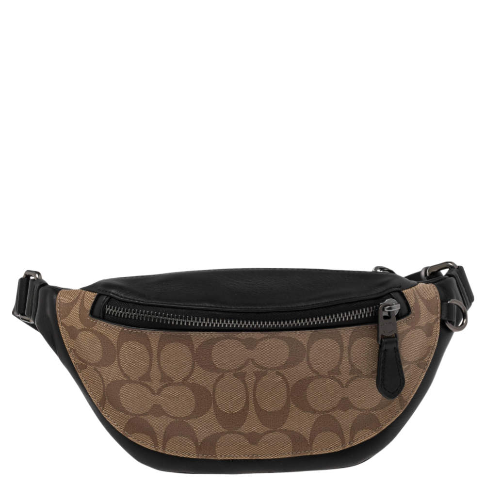 Coach Black/Brown Signature Coated Canvas and Leather Belt Bag