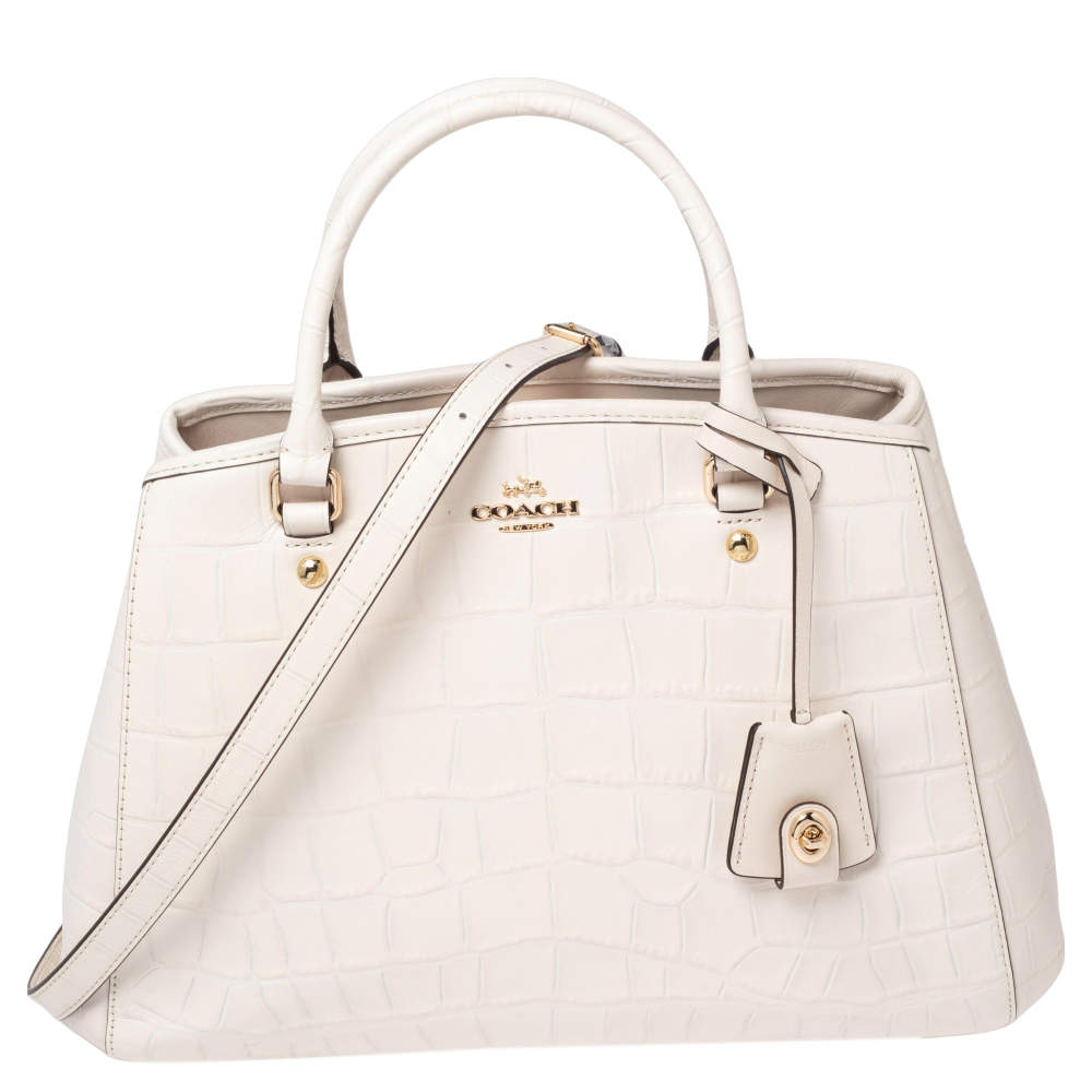 Coach White Croc Embossed Leather Margot Caryall Satchel