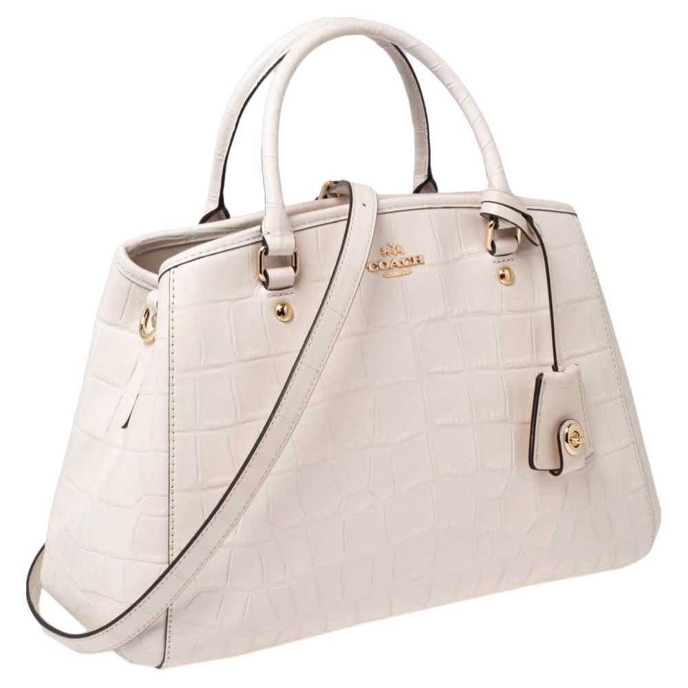 Coach White Croc Embossed Leather Margot Caryall Satchel