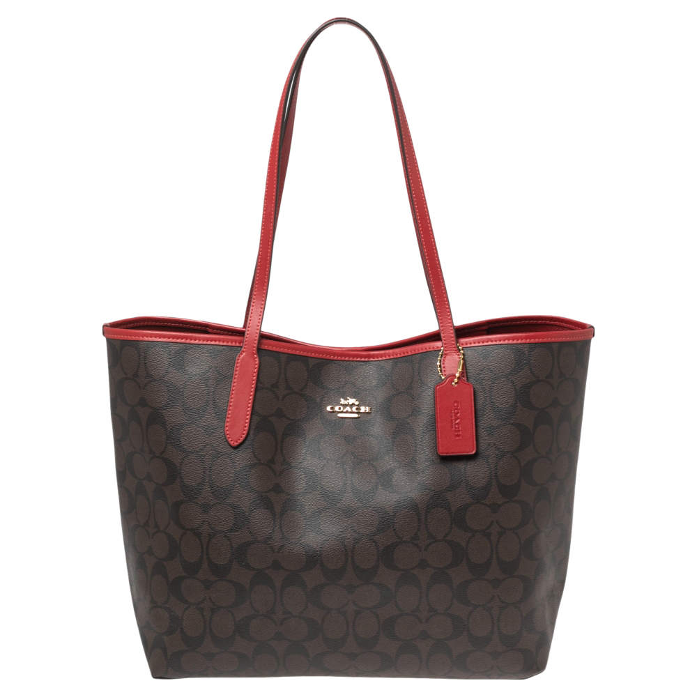 Pre Owned Coach Brown Signature Canvas And Leather City Tote