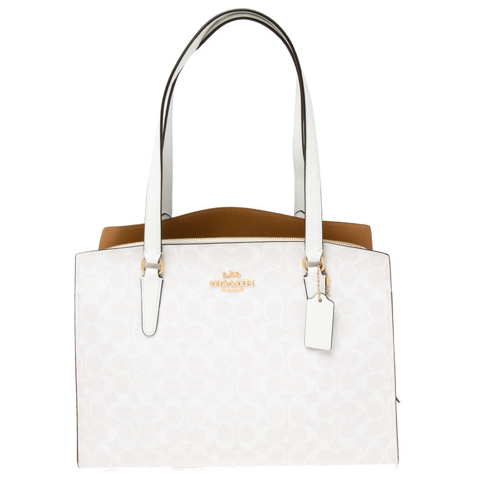 Pre Owned Coach White Signature Coated Canvas Tatum Tote