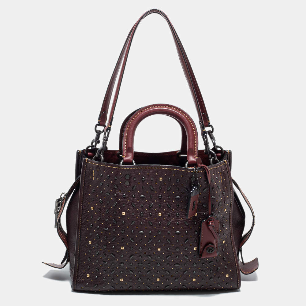 Pre Owned Coach Brown Leather Embellished Tote