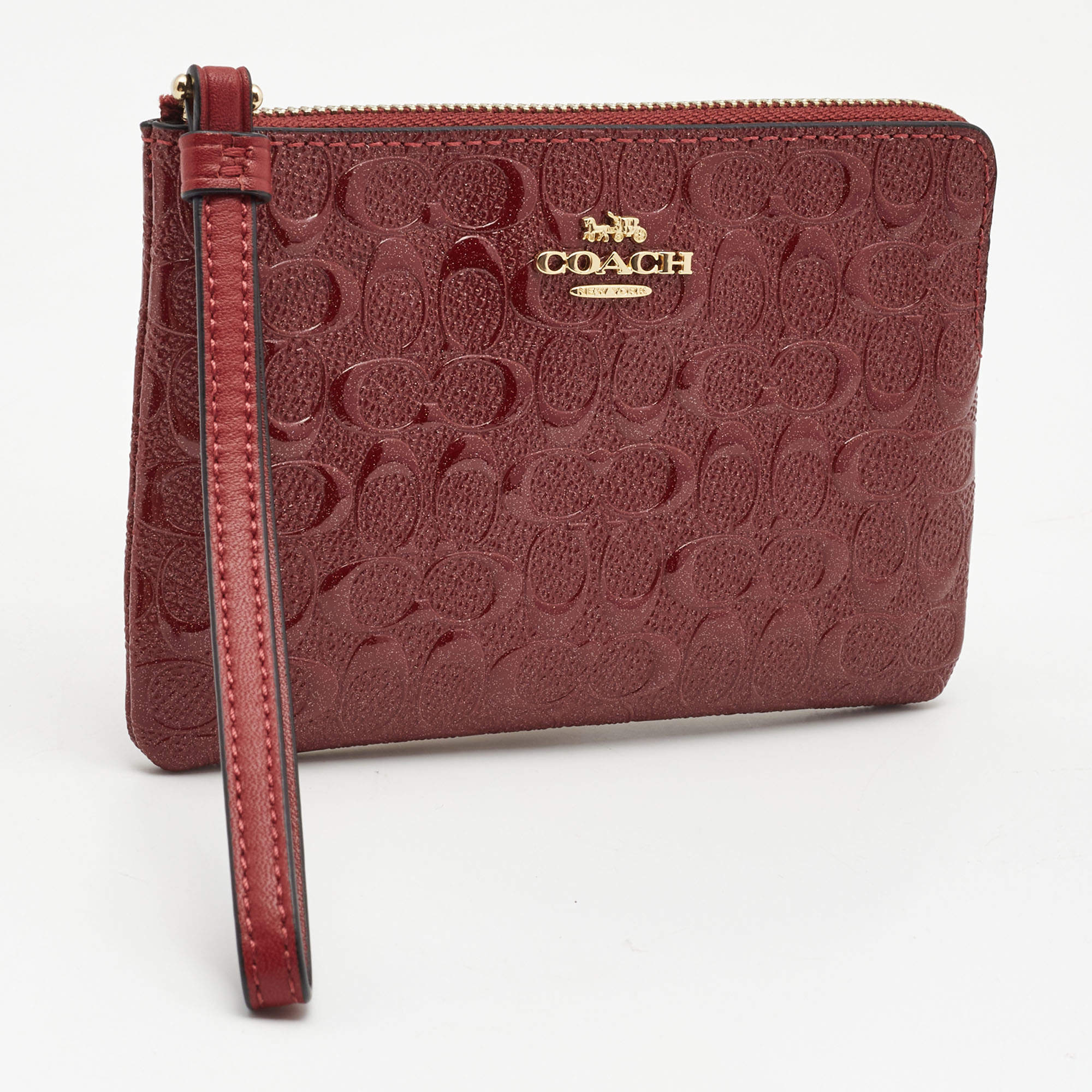 COACH Patent Signature Leather Pochette