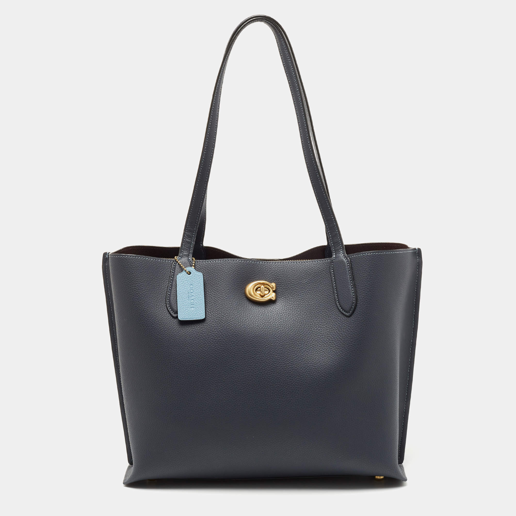 Pre Owned Coach Navy Blue Leather Willow Tote