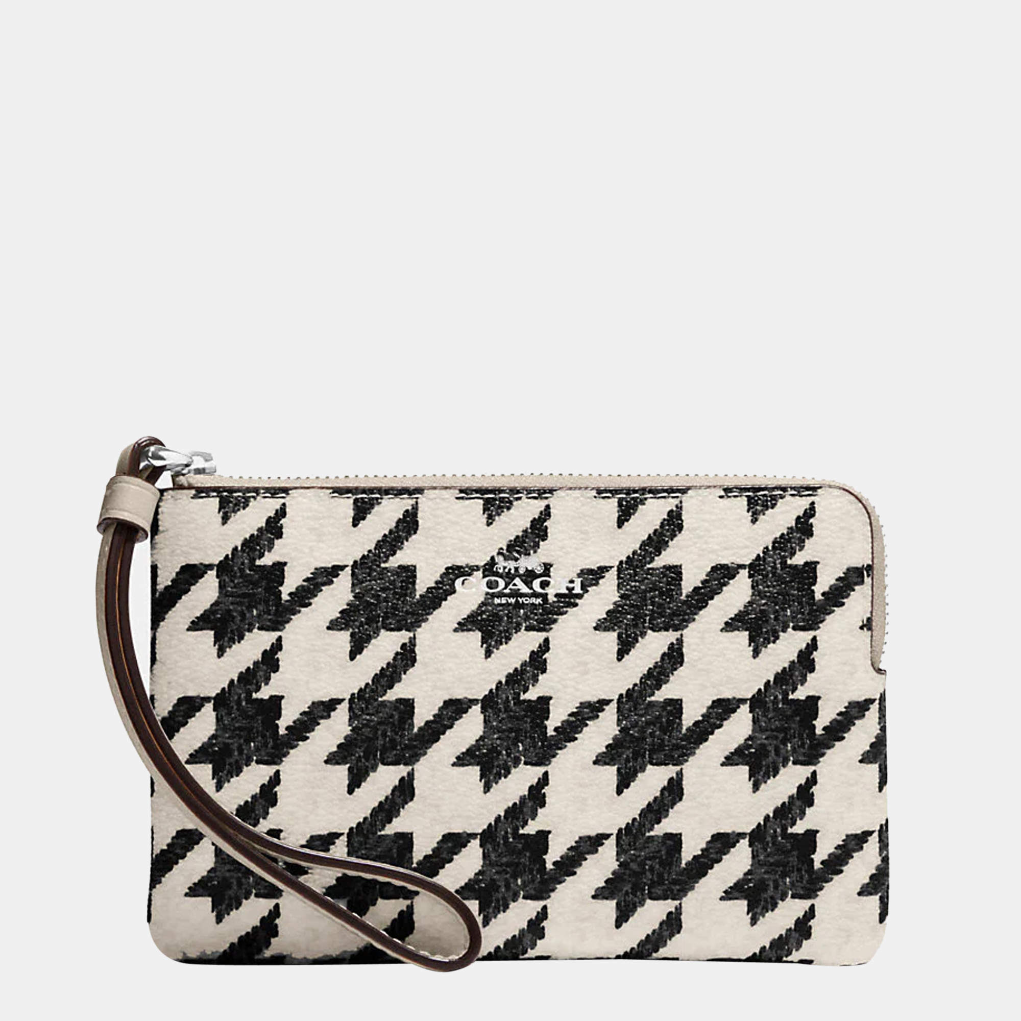 Pre Owned Coach Black & White Canvas & Leather Wristlet Wallet