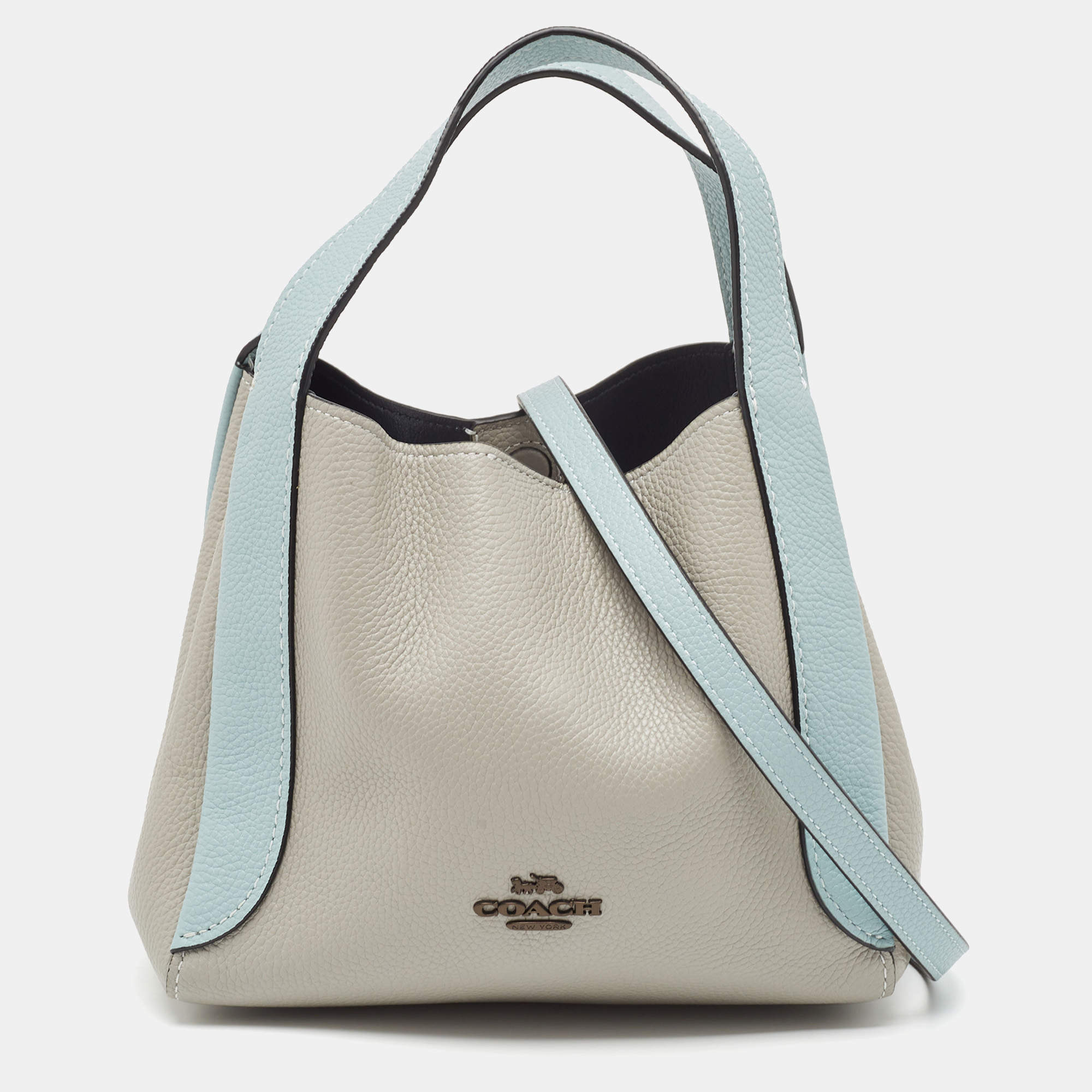 Pre Owned Coach Grey/Blue Pebbled Leather Hadley 21 Hobo