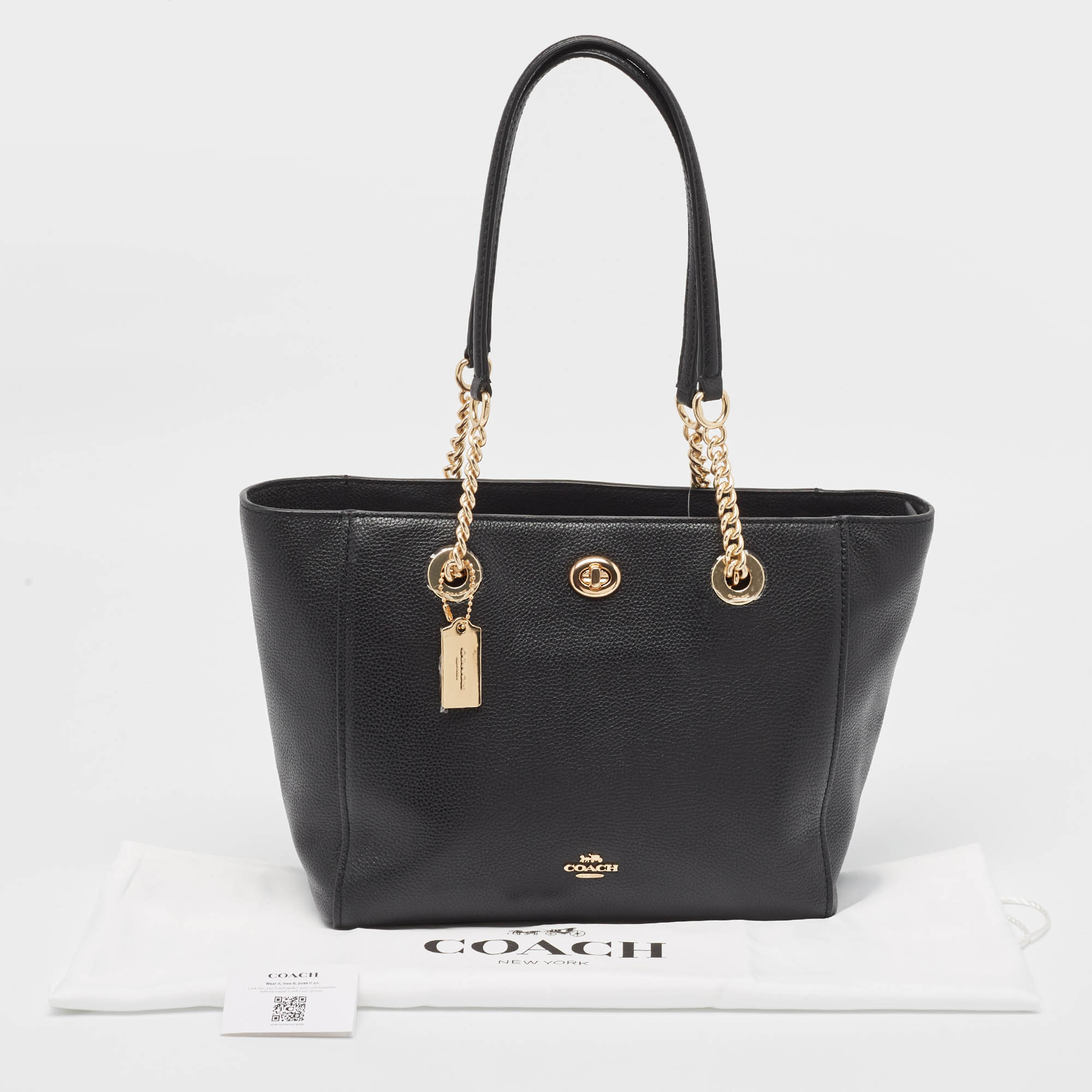 Coach Black Leather Turnlock Chain Tote Coach TLC