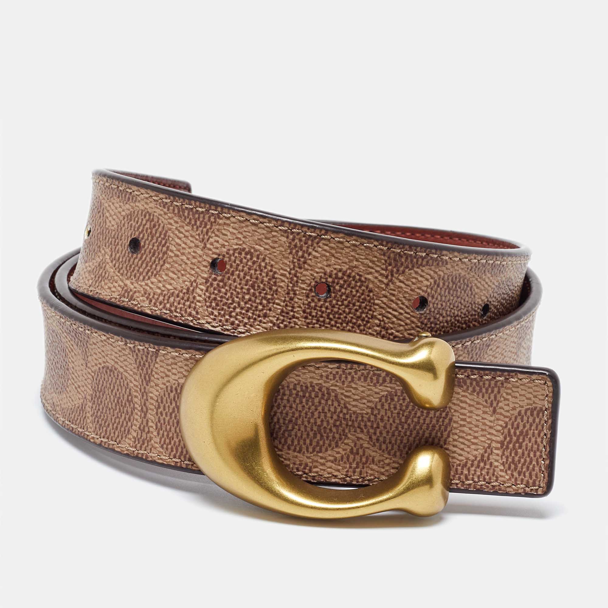 Coach Brown Signature Coated Canvas and Leather Reversible Cut To Size Belt