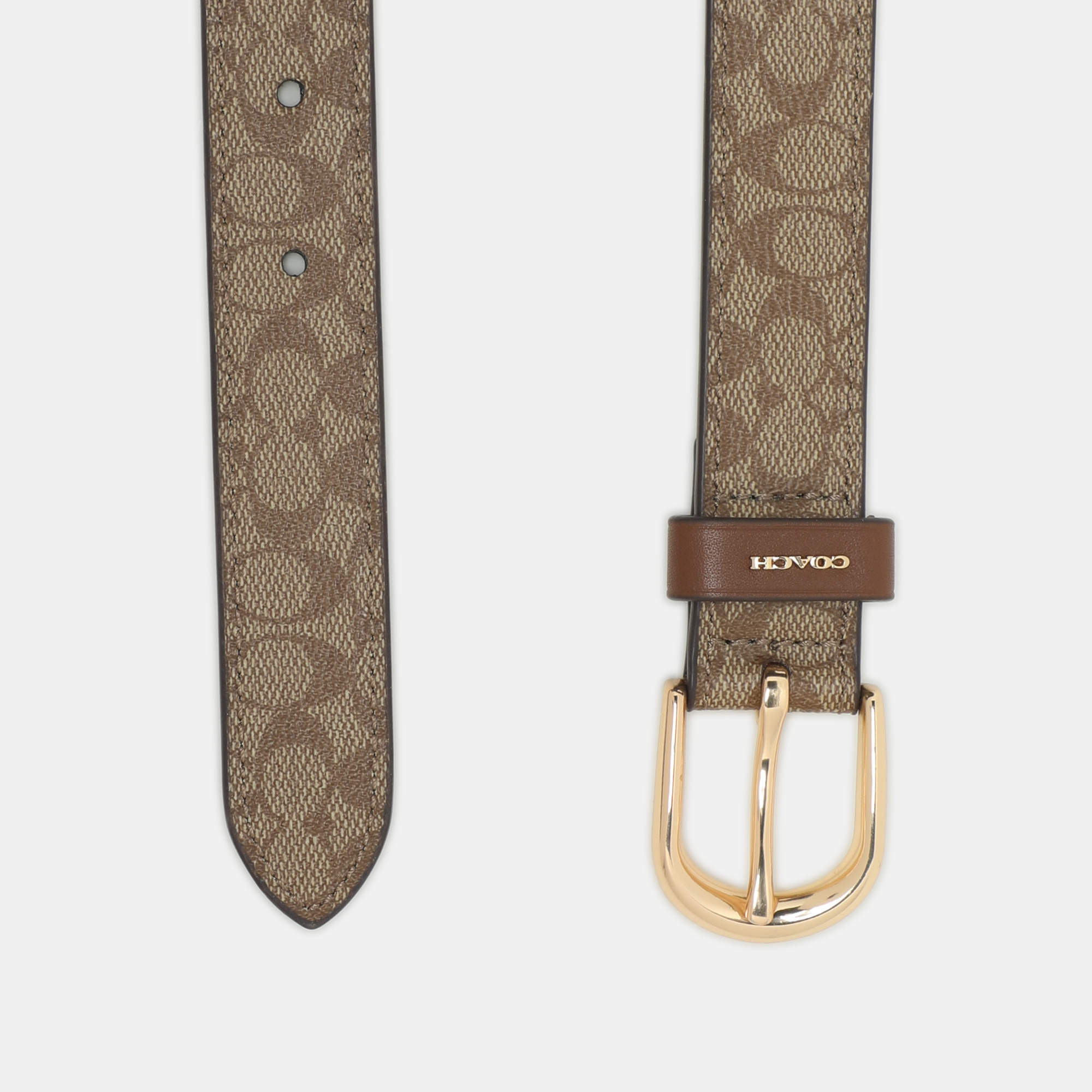 Pre Owned Coach Brown Signature Coated Canvas and Leather Buckle Belt M