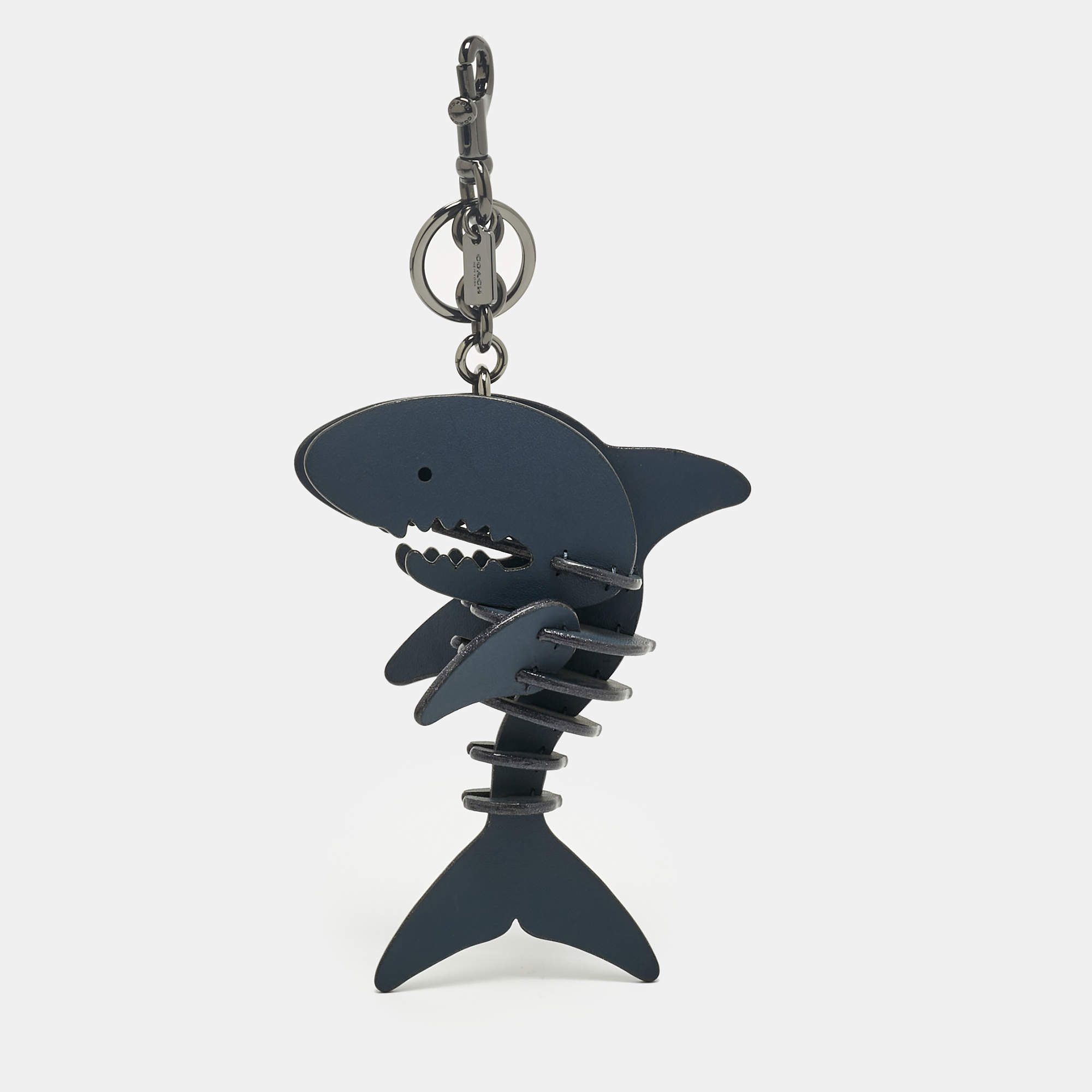 Pre Owned Coach Navy Blue Leather Medium Sharky Bag Charm 