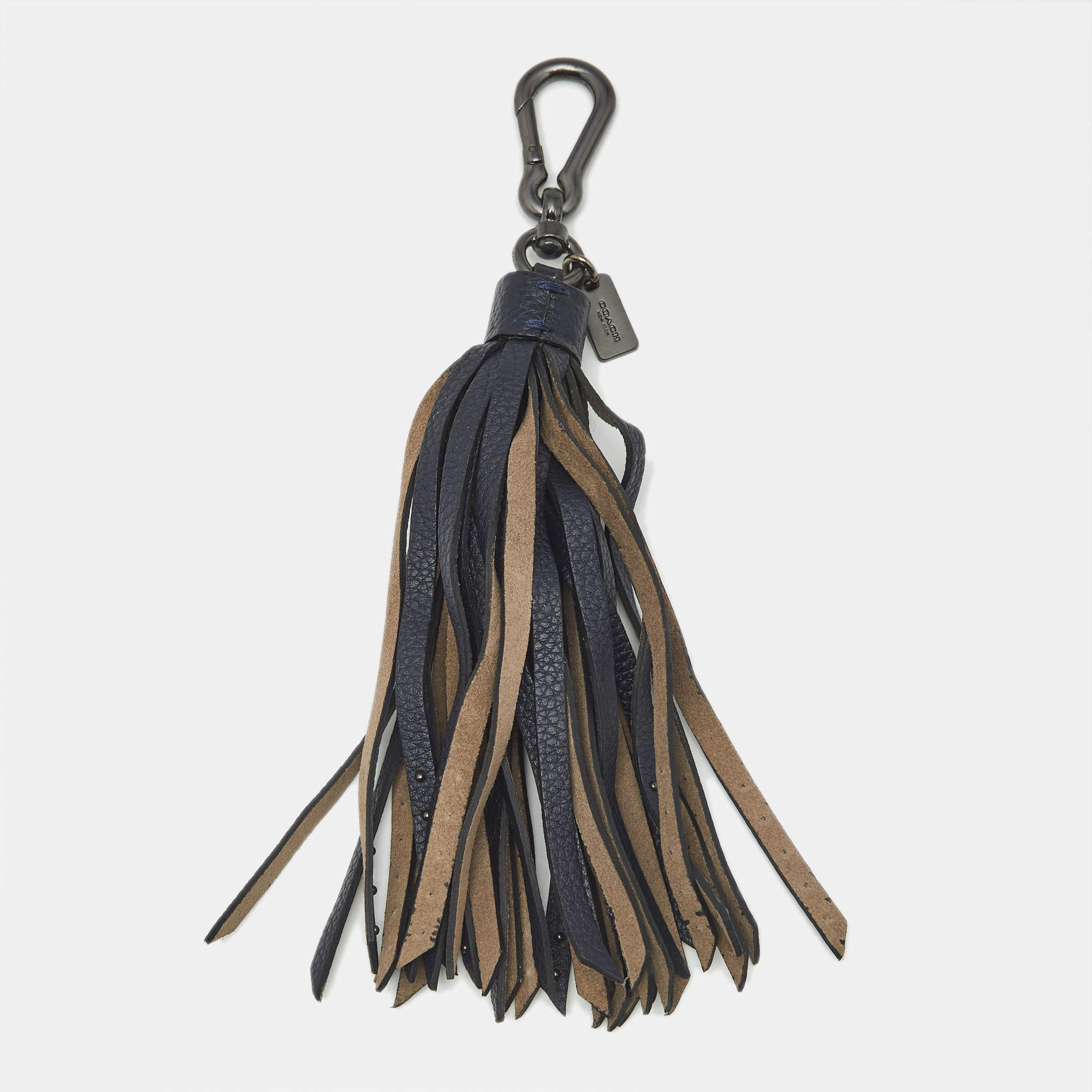 Pre Owned Chloé Navy Blue/Grey Leather Studded Tassel Bag Charm
