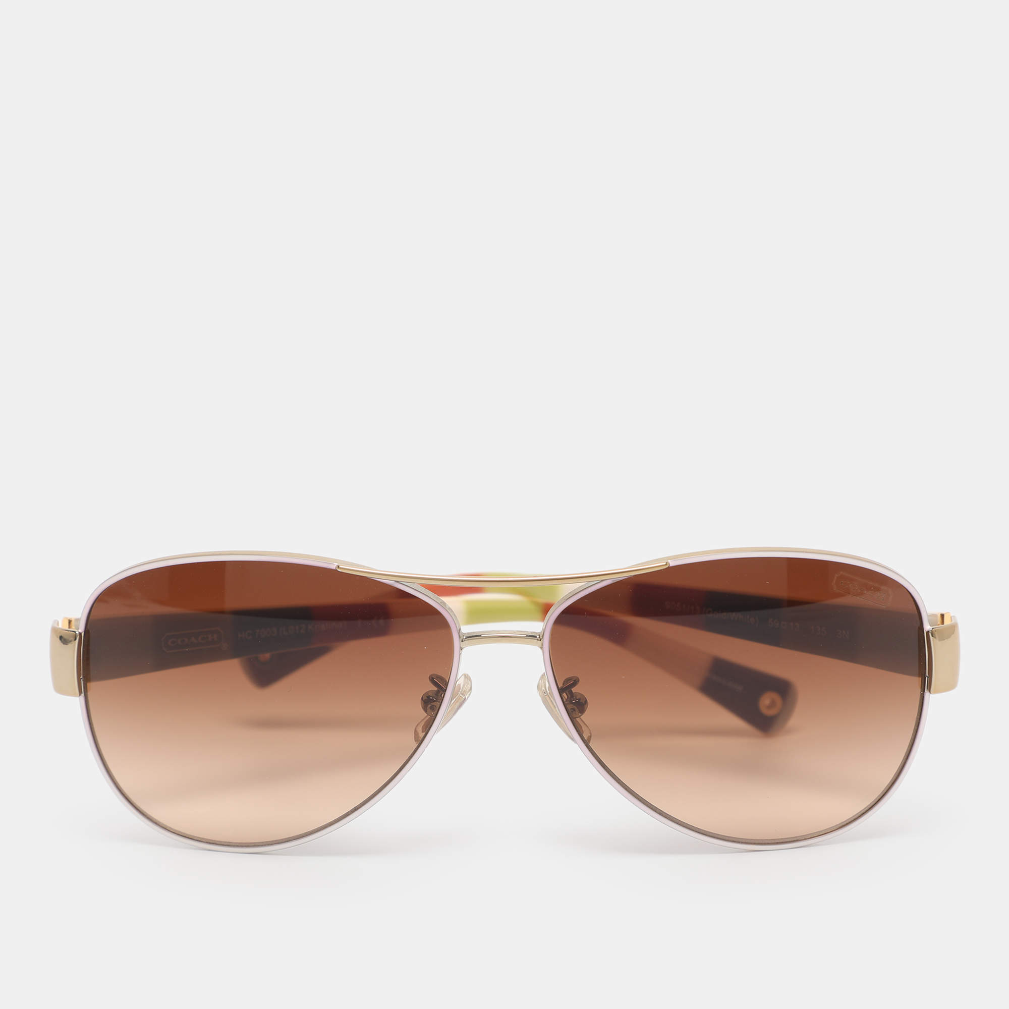 Pre Owned Coach Multicolor Brown Gradient HC7003 L012 Kristina Aviator Sunglasses 