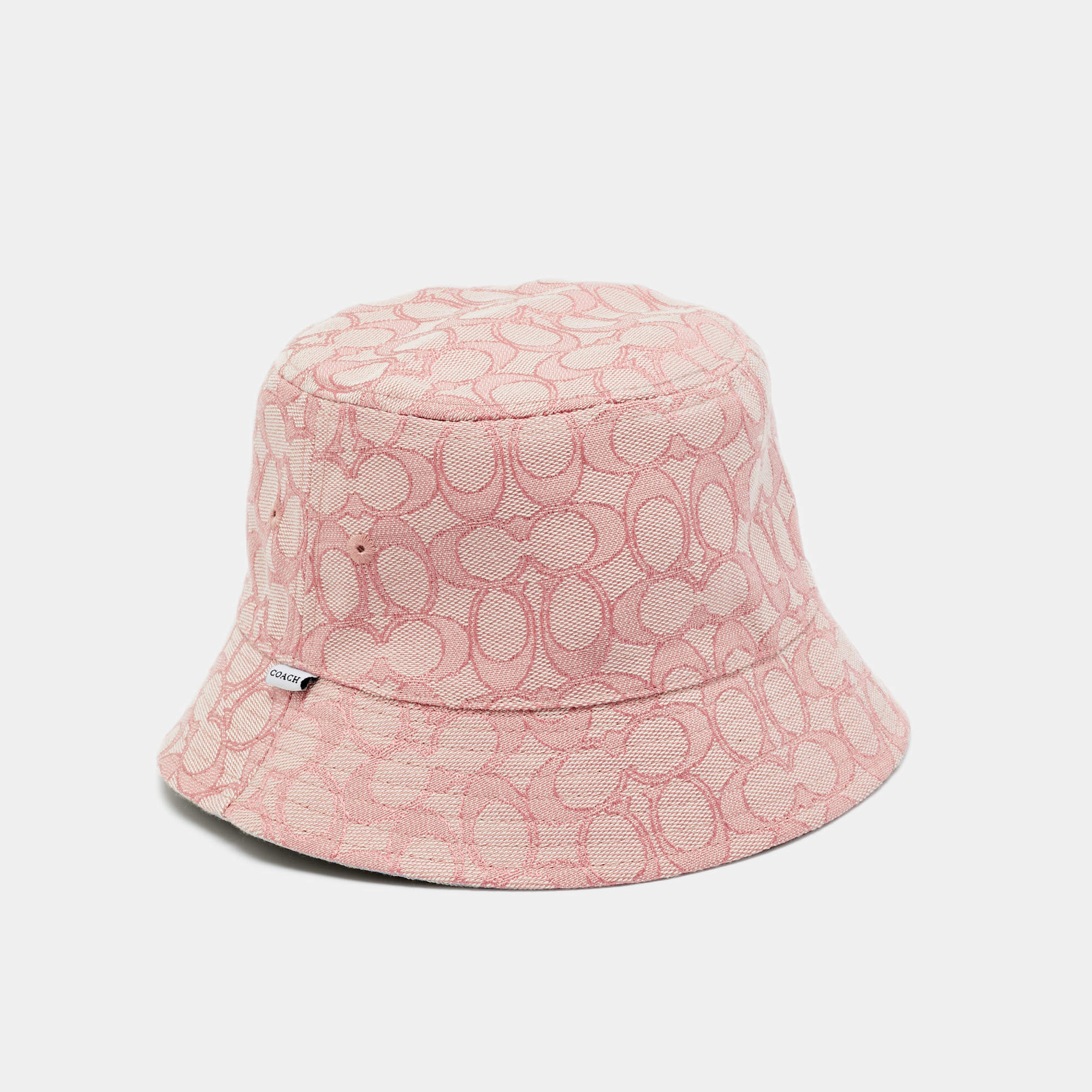 Pre Owned Coach Pink/Blue Monogram Jacquard Reversible Bucket Hat One Size