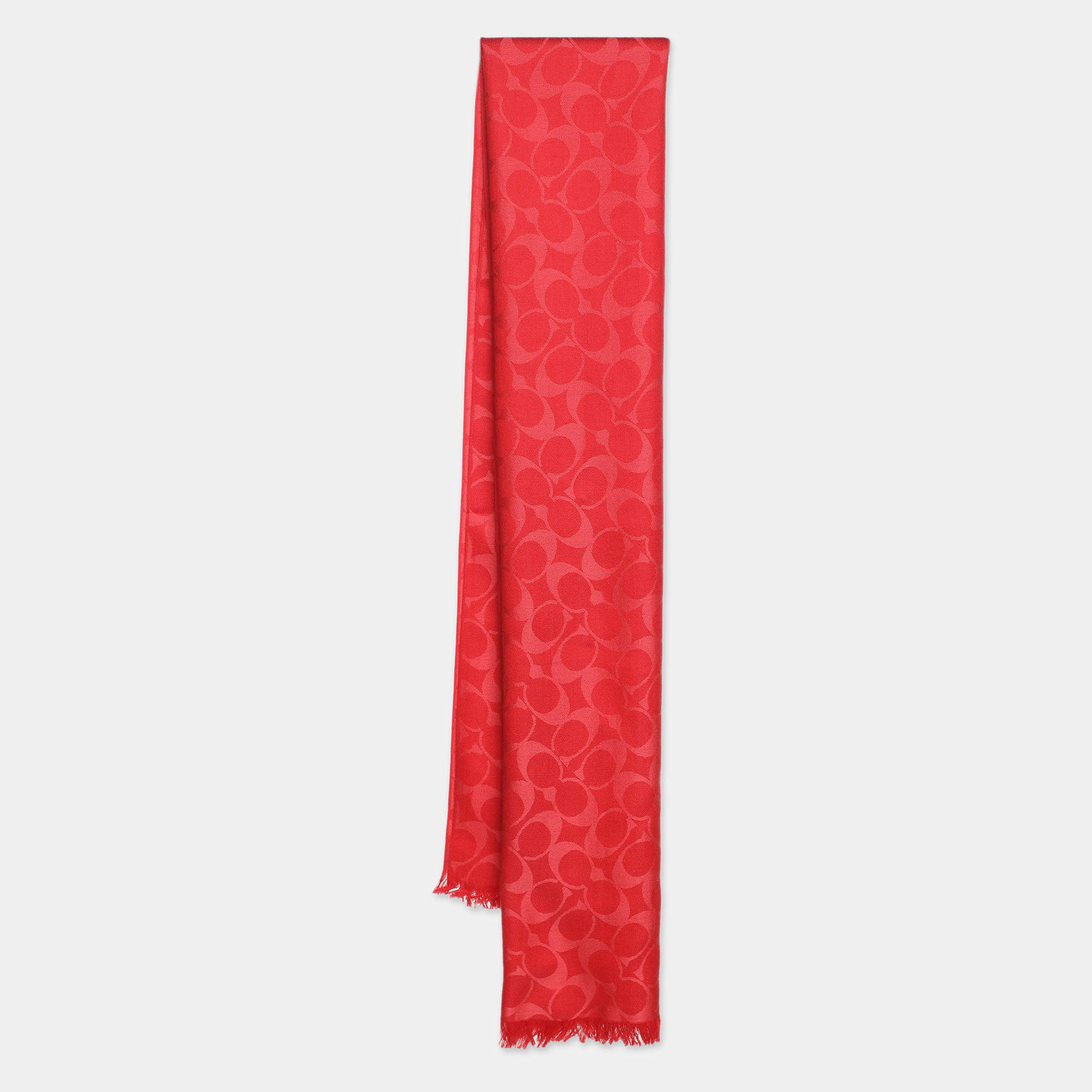 مملوكة مسبقًا Coach Red Signature Print Wool Blend Scarf 