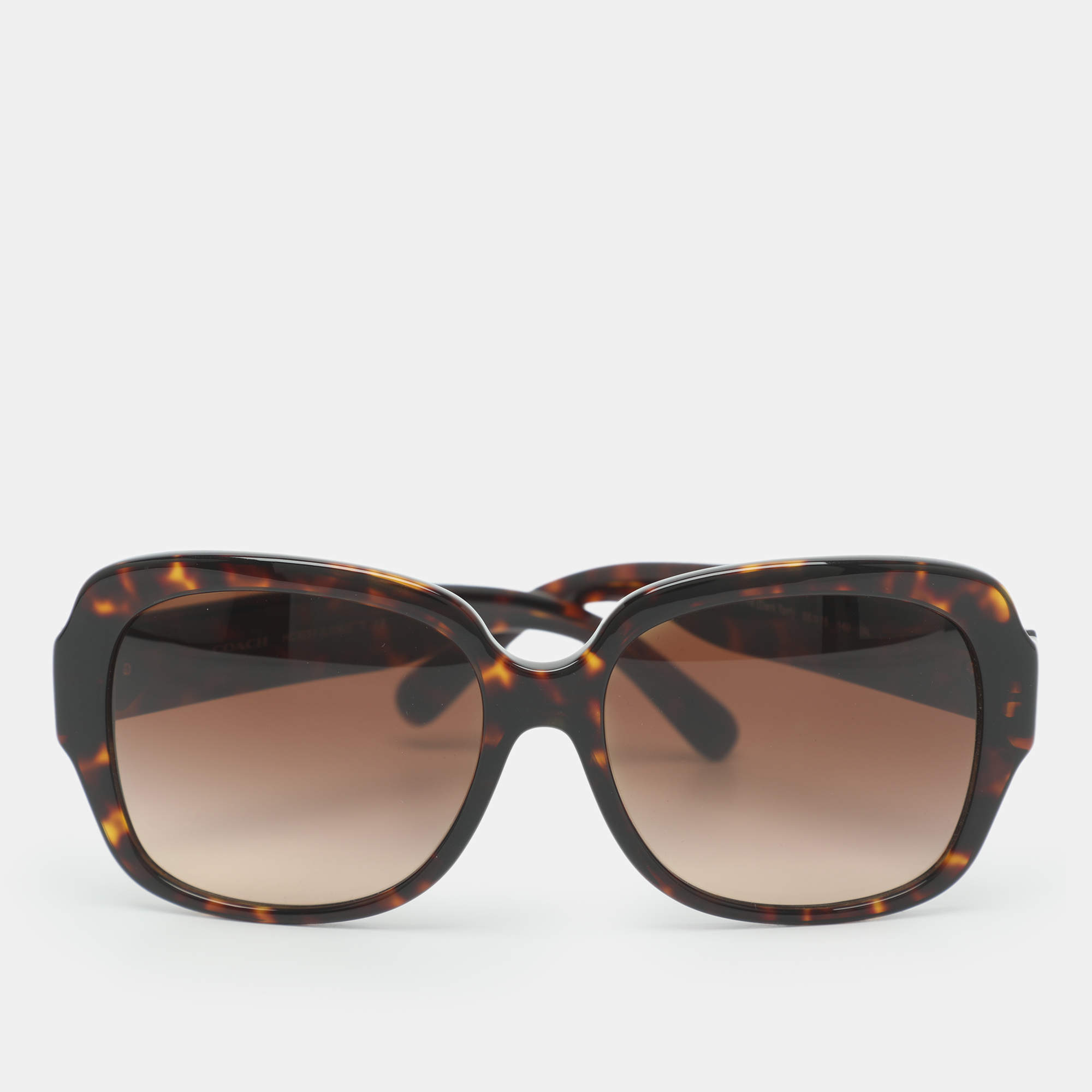 Pre Owned Coach Dark Tortoise Acetate Zoey Heart 5441774 Oversized Sunglasses