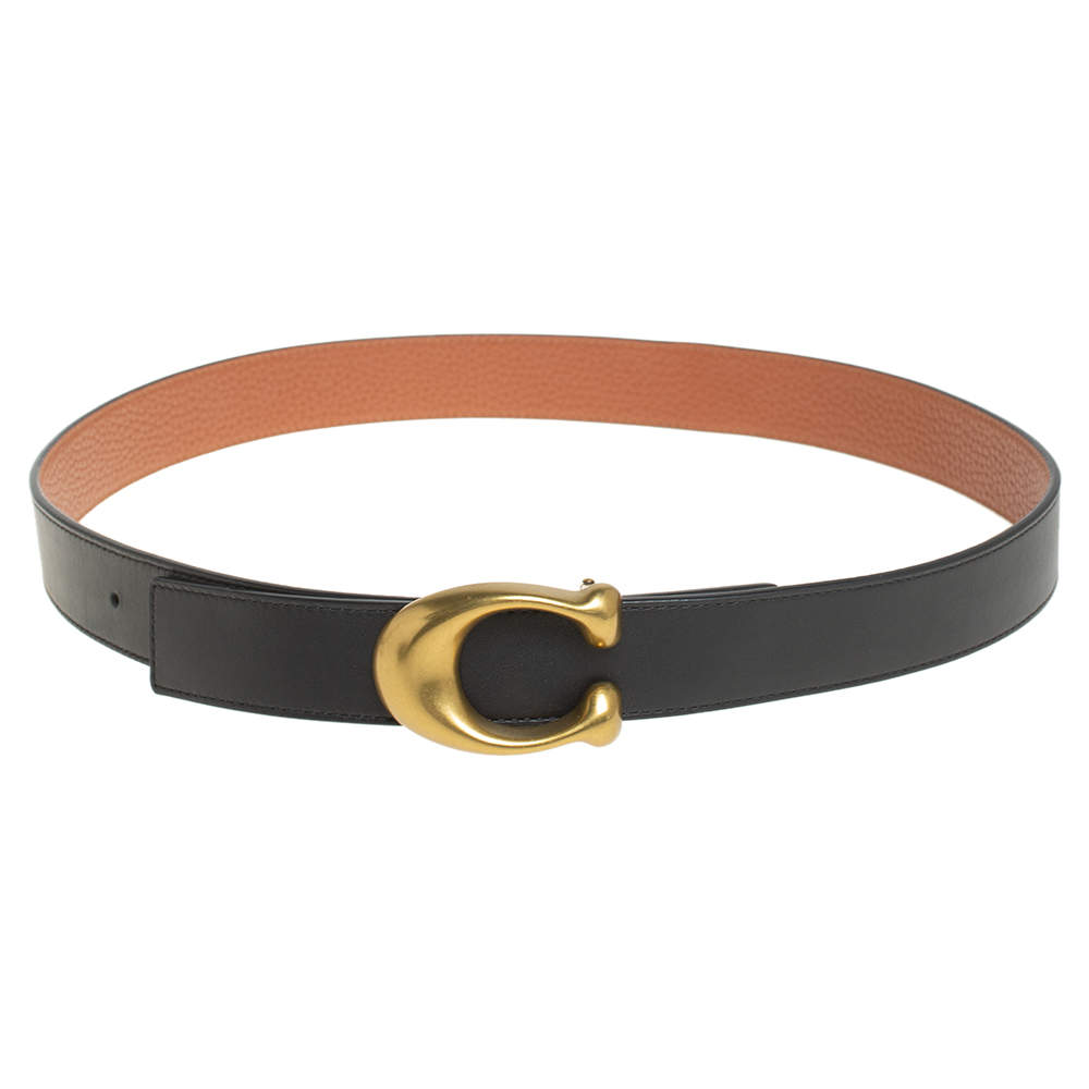 Coach Black/Brown Leather Signature Buckle Reversible Belt M