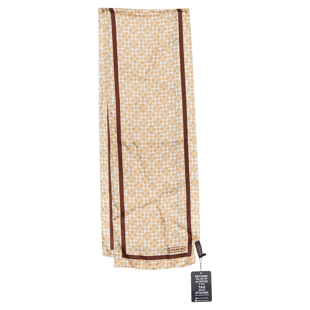 Coach Cream Logo Print Framed Silk Stole