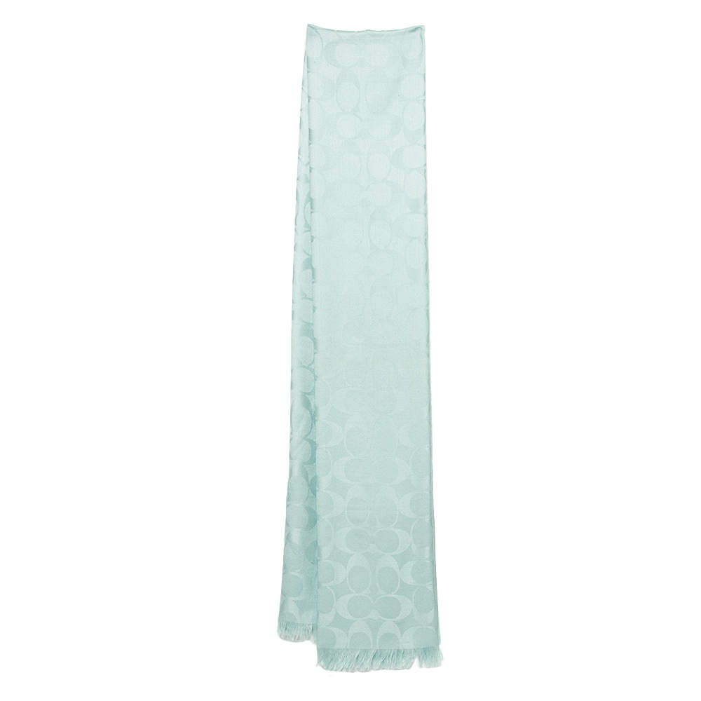 Coach Green Monogram Jacquard Silk & Wool Scarf