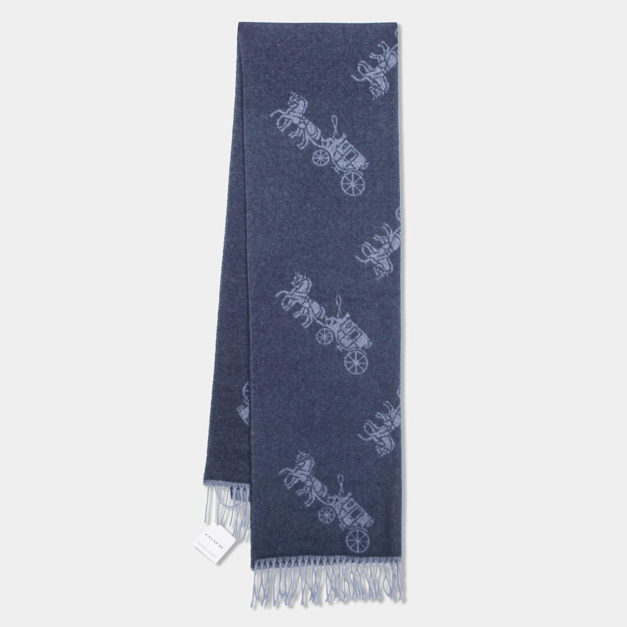 Coach Navy Blue Horse & Carriage Jacquard Reversible Muffler