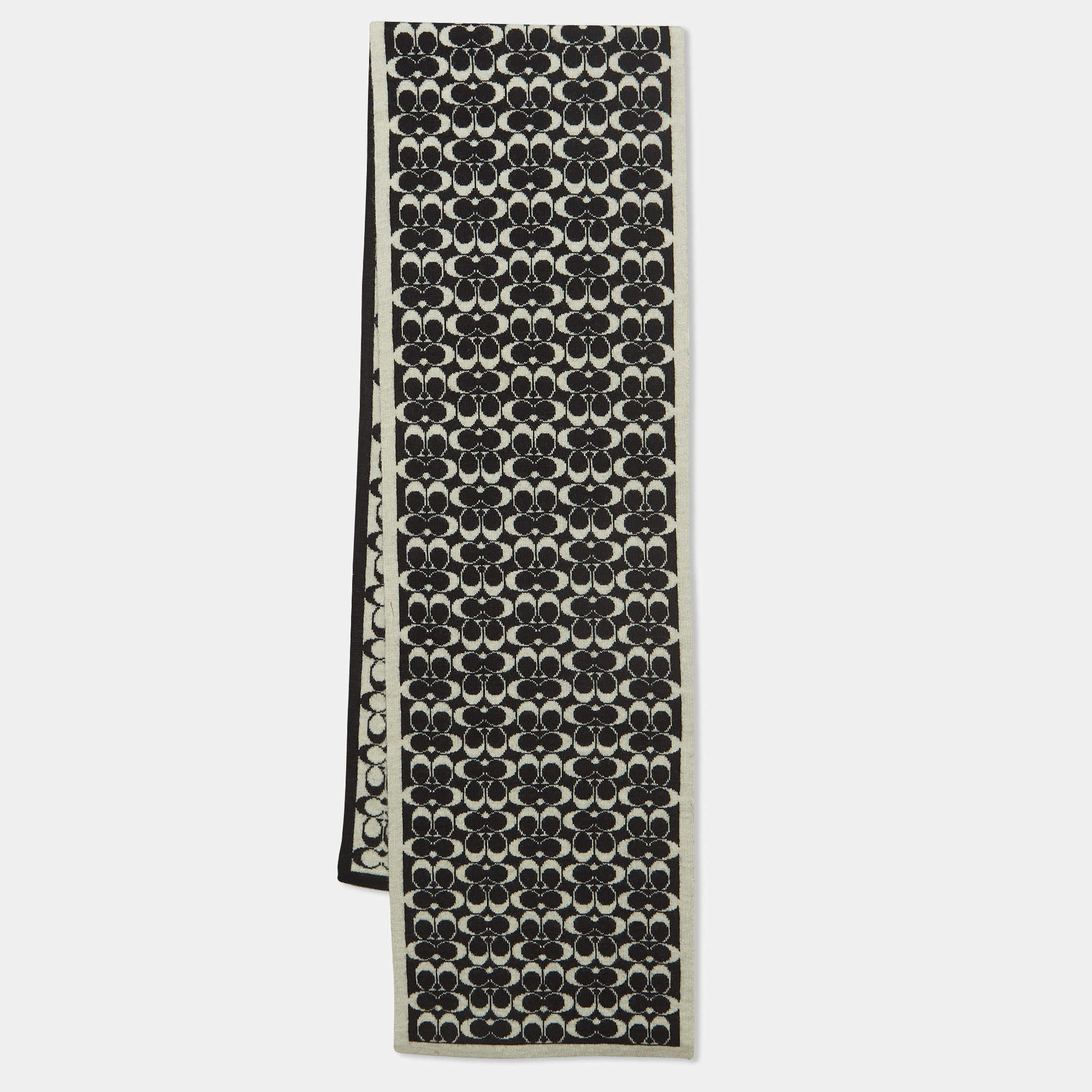 Coach Vintage White/Black Monogram Wool Winter Scarf